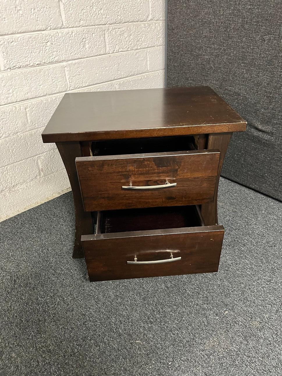 2 drawer dark wood stained bedside lockers  1225