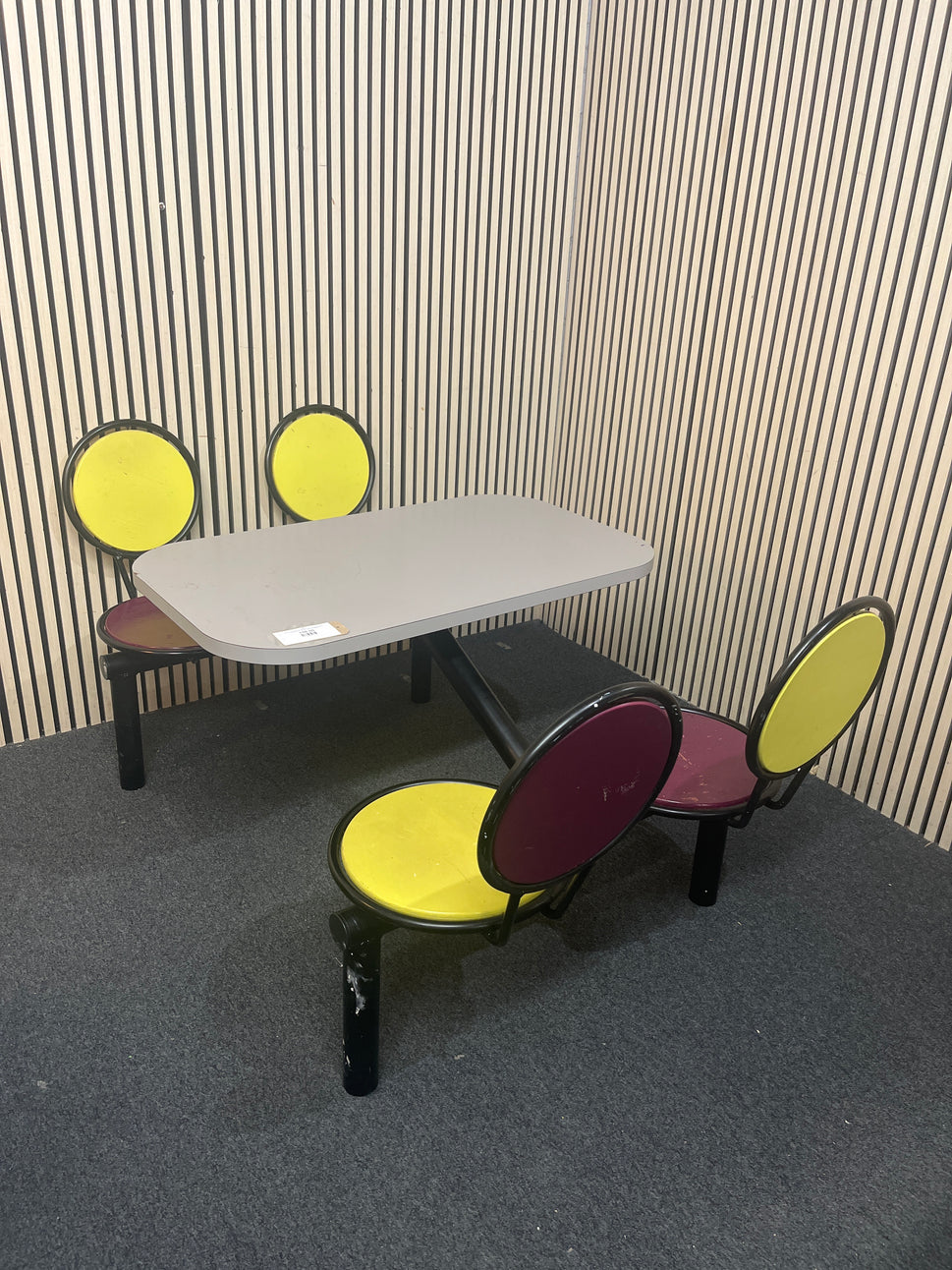 Solid black metal framed mixed colour plastic cafeteria seating (H 73 x W 104 x D 60 cm) J3860