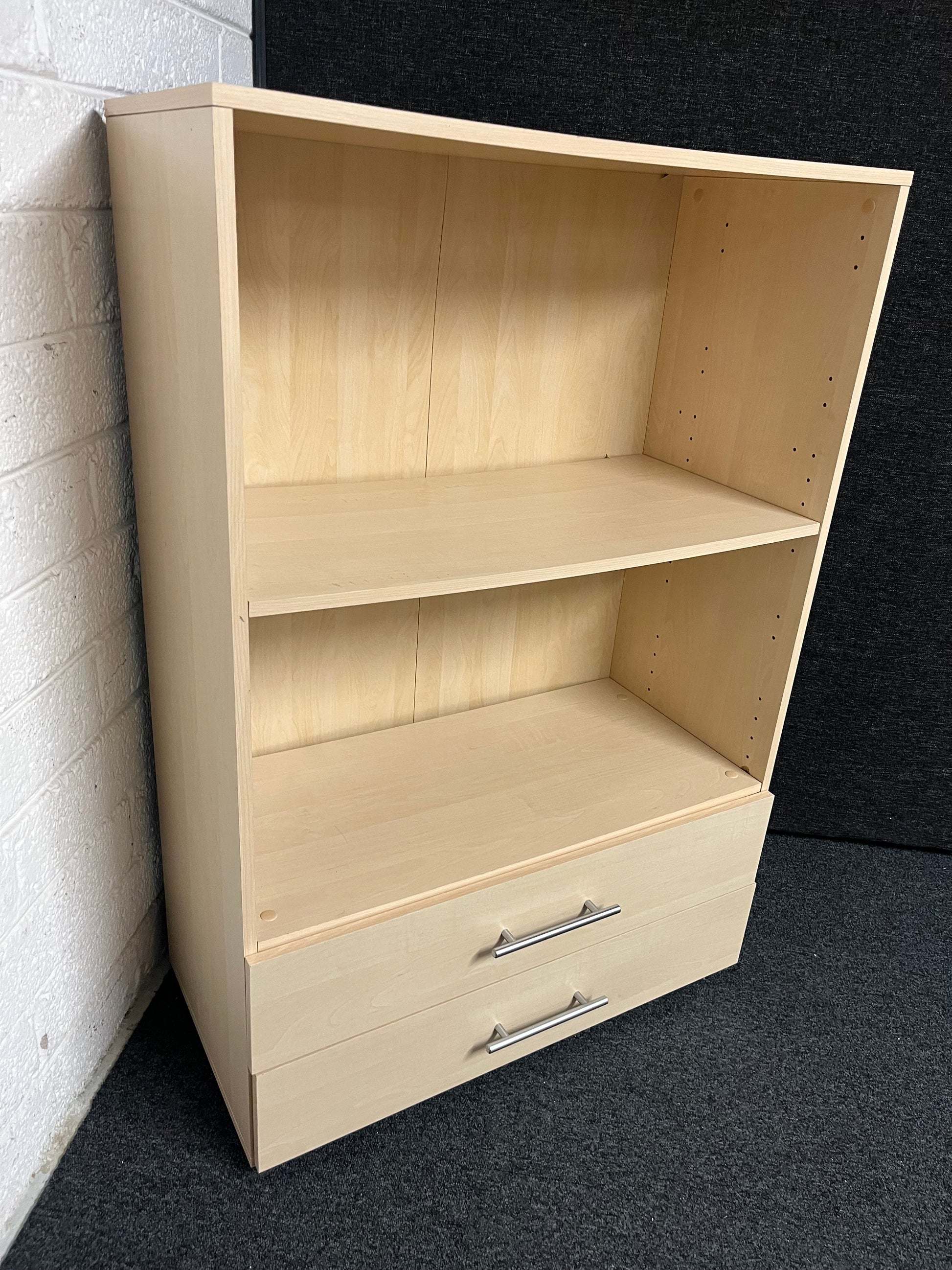 Light beech laminate shelf unit with 2 drawers (H 1160  x W 790 x D 390 mm) 1225