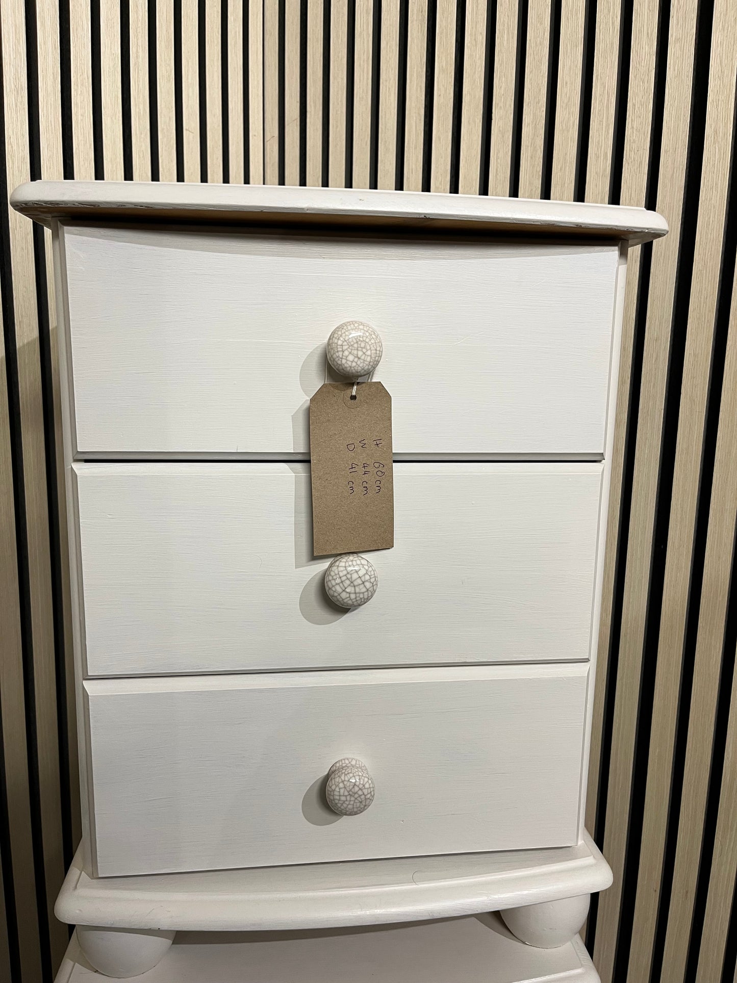 Solid pine cream painted 3 drawer bedside locker