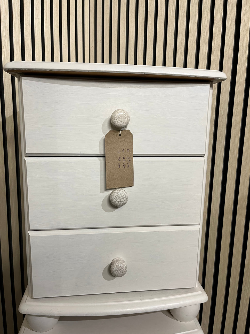 Solid pine cream painted 3 drawer bedside locker