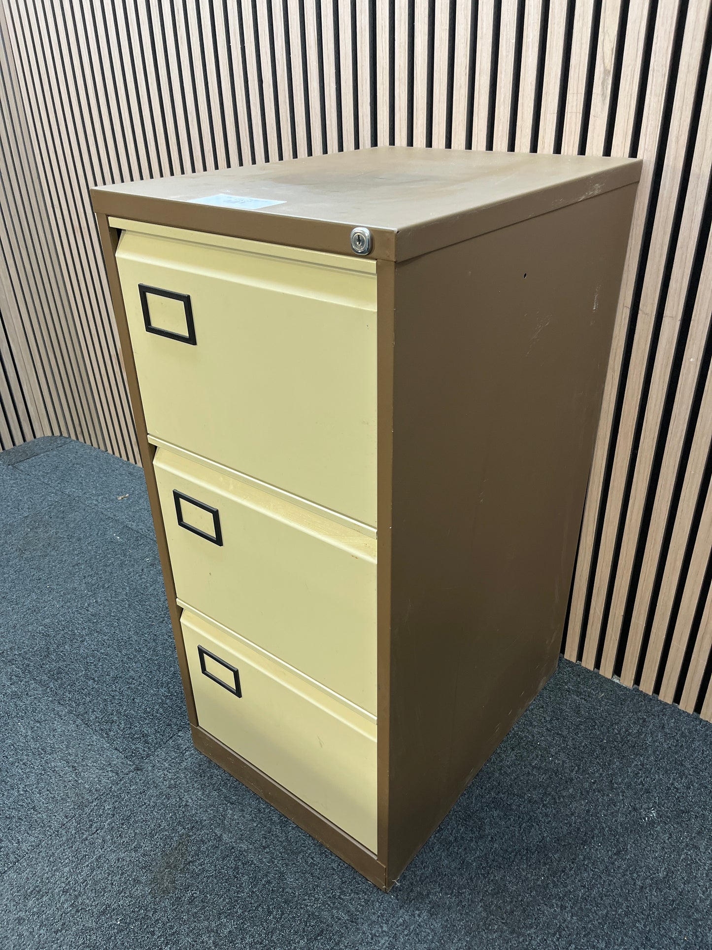 Coffee and cream 3 drawer filing cabinet with key
