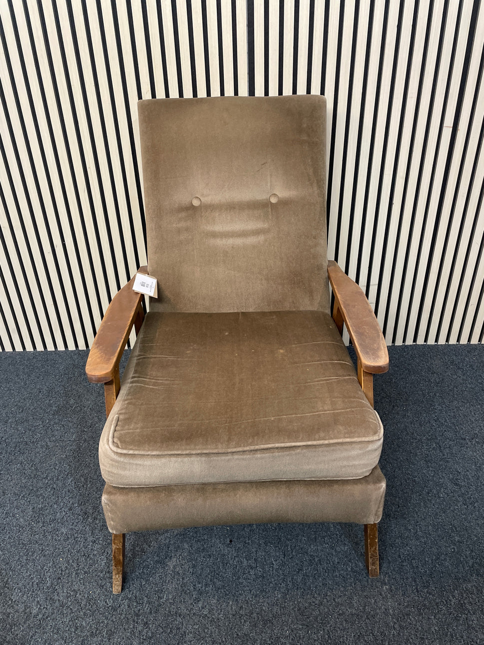 High back solid wood frame, brown fabric Fireside Armchair 1126