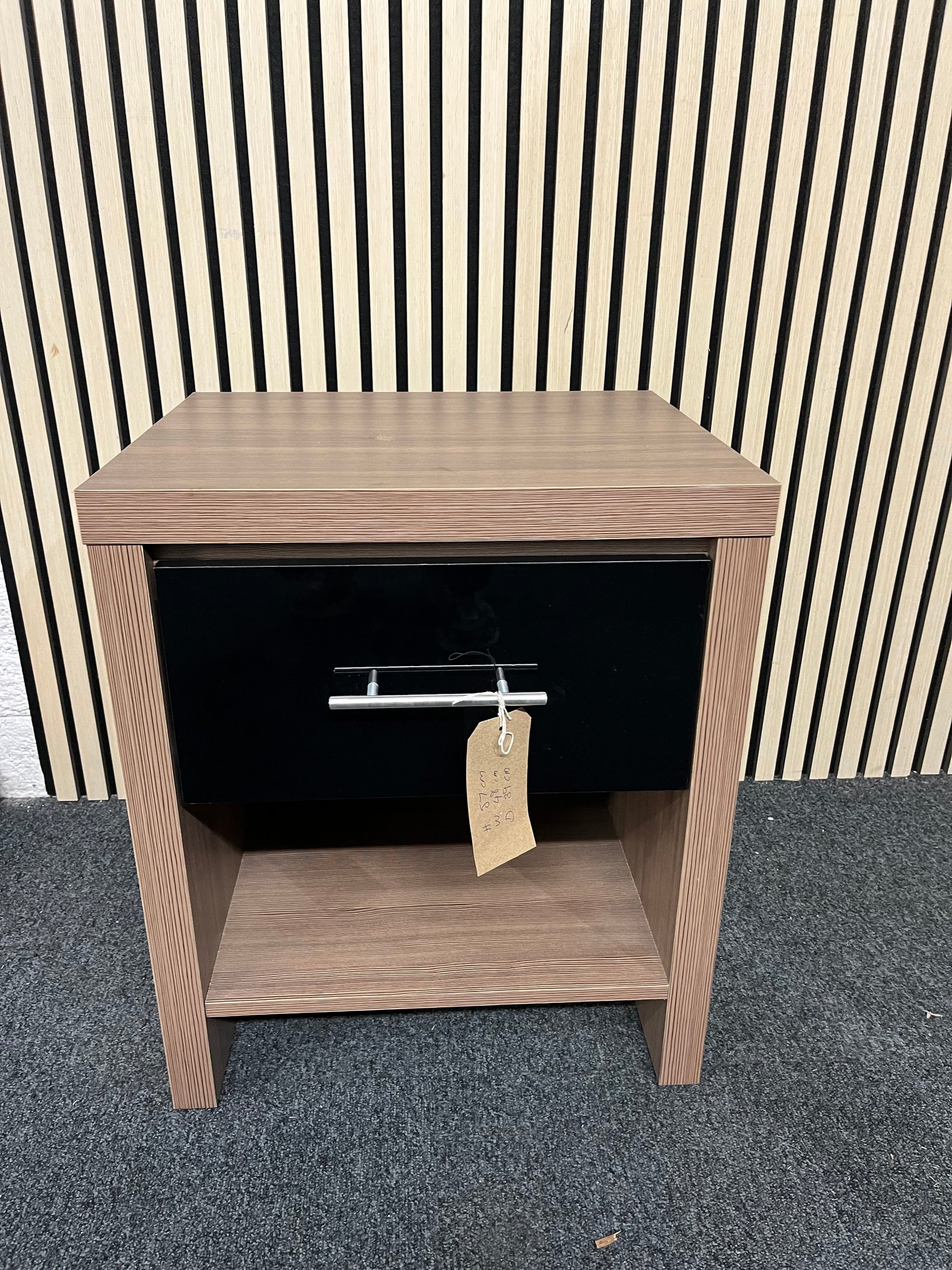 Black gloss and oak laminate 1 drawer bedside locker