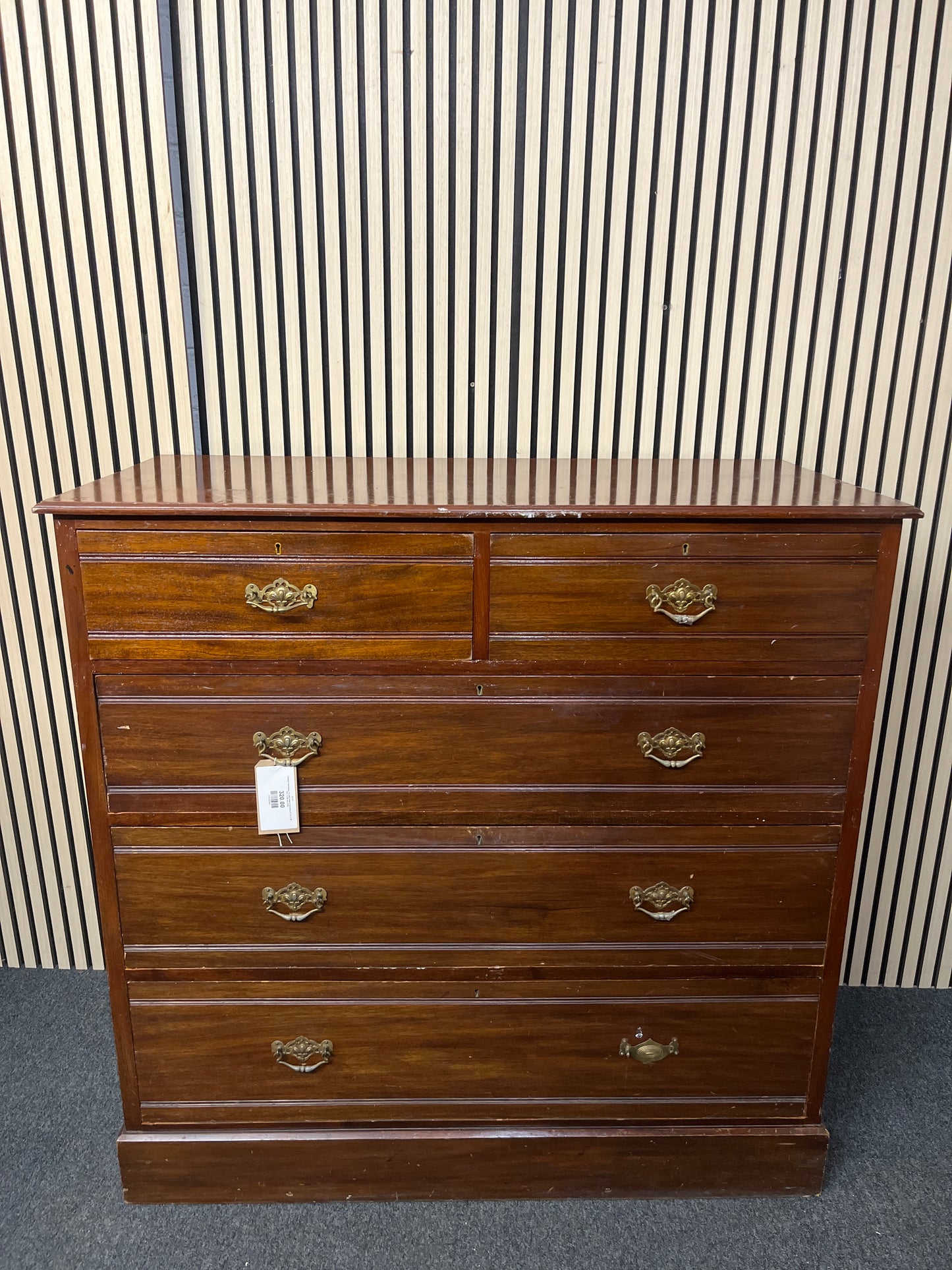 Antique mahogany 3+2 tall chest of drawers (H 121 x W 122 x D 58 cm) 2425