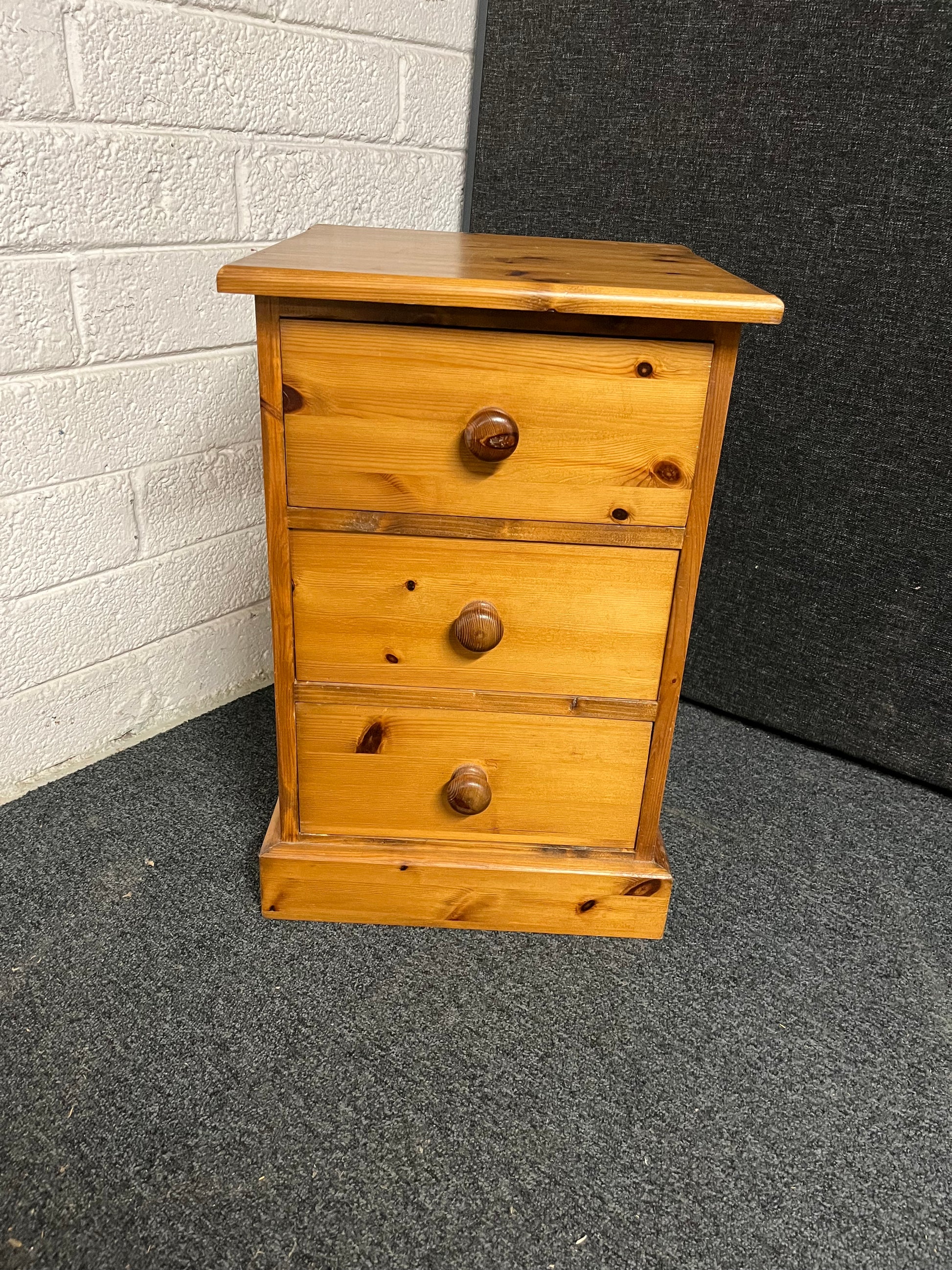 Solid pitch pine 3 drawer bedside locker  400Wx620Hx430D 1225