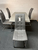 Switch Grey glass top rectangular dining table (W 160 x D 90 cm) and 4 grey leatherette metal framed dining chair 1325 2 image