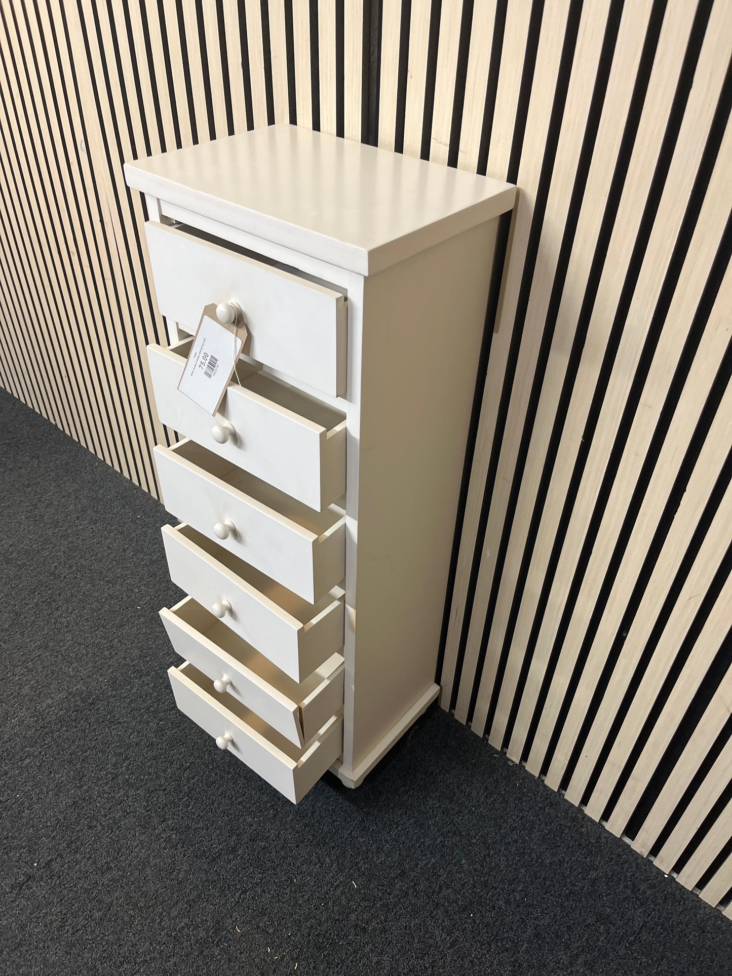 White wooden 6 drawer slim tall boy 2425