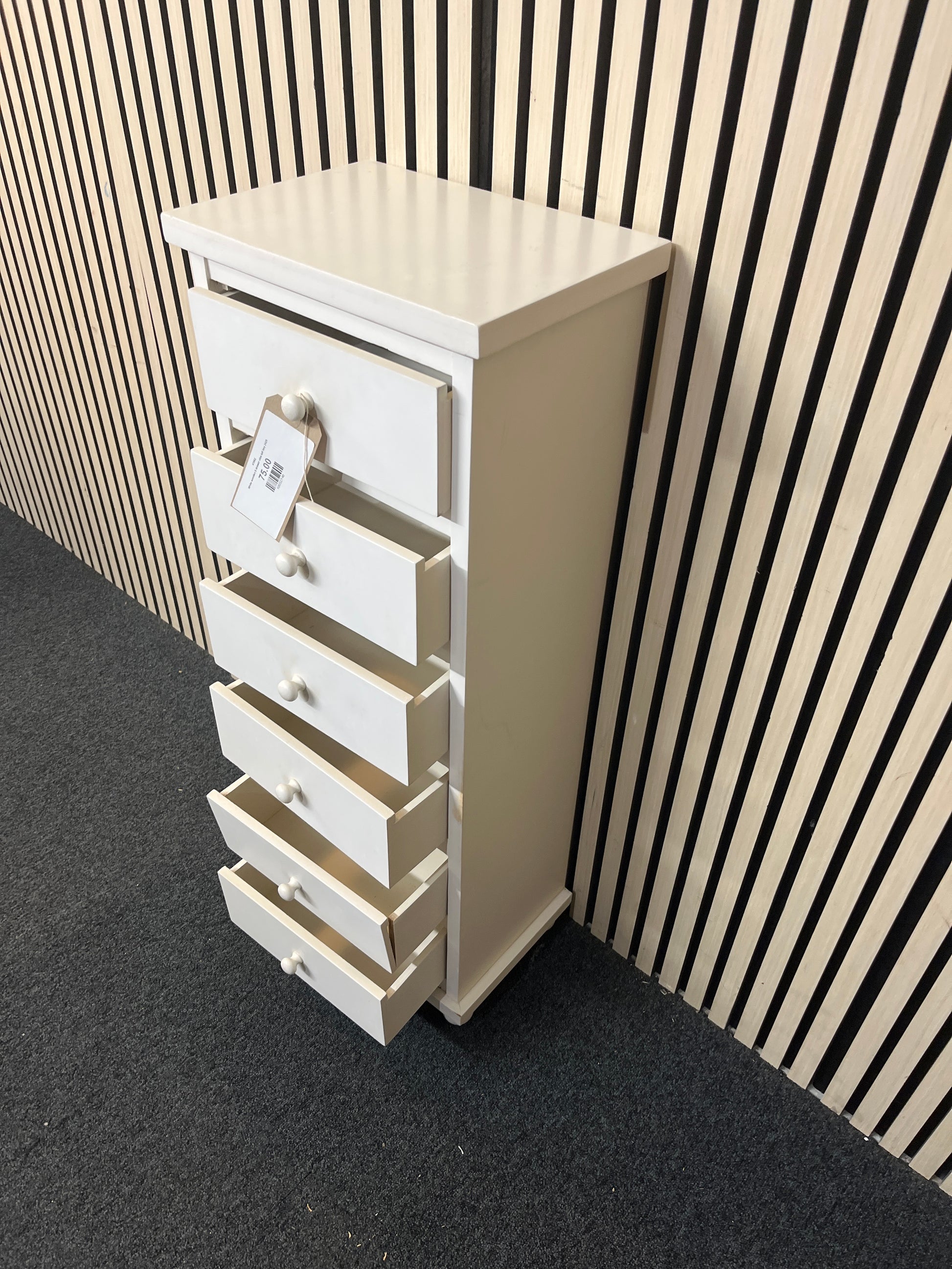 White wooden 6 drawer slim tall boy 2425