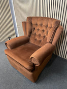 Switch Brown fabric button back fireside armchair on castors 2425 3 image