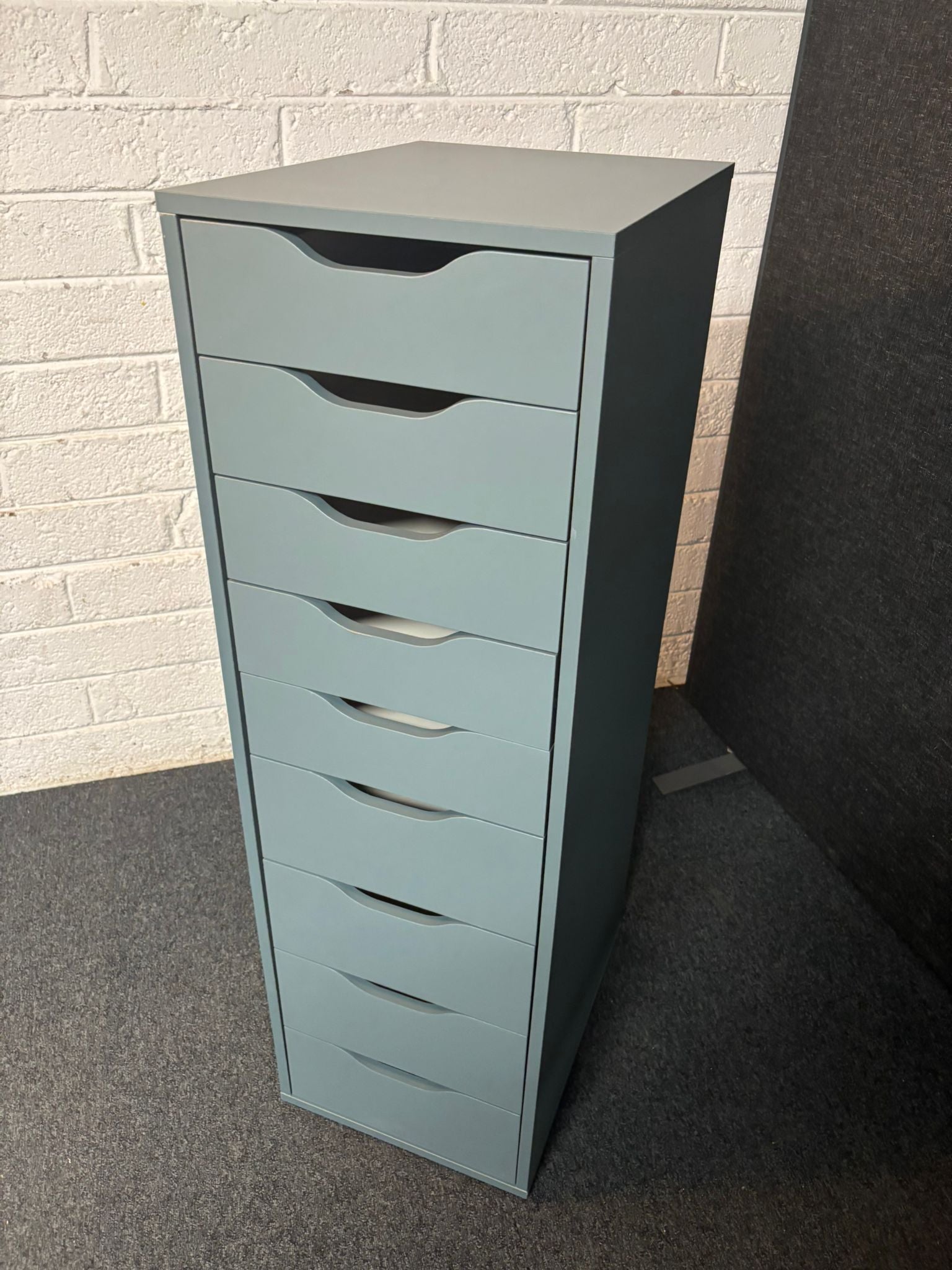 Tall slim green laminate 8 drawer slim chest 1160Hx480Dx360W 2225
