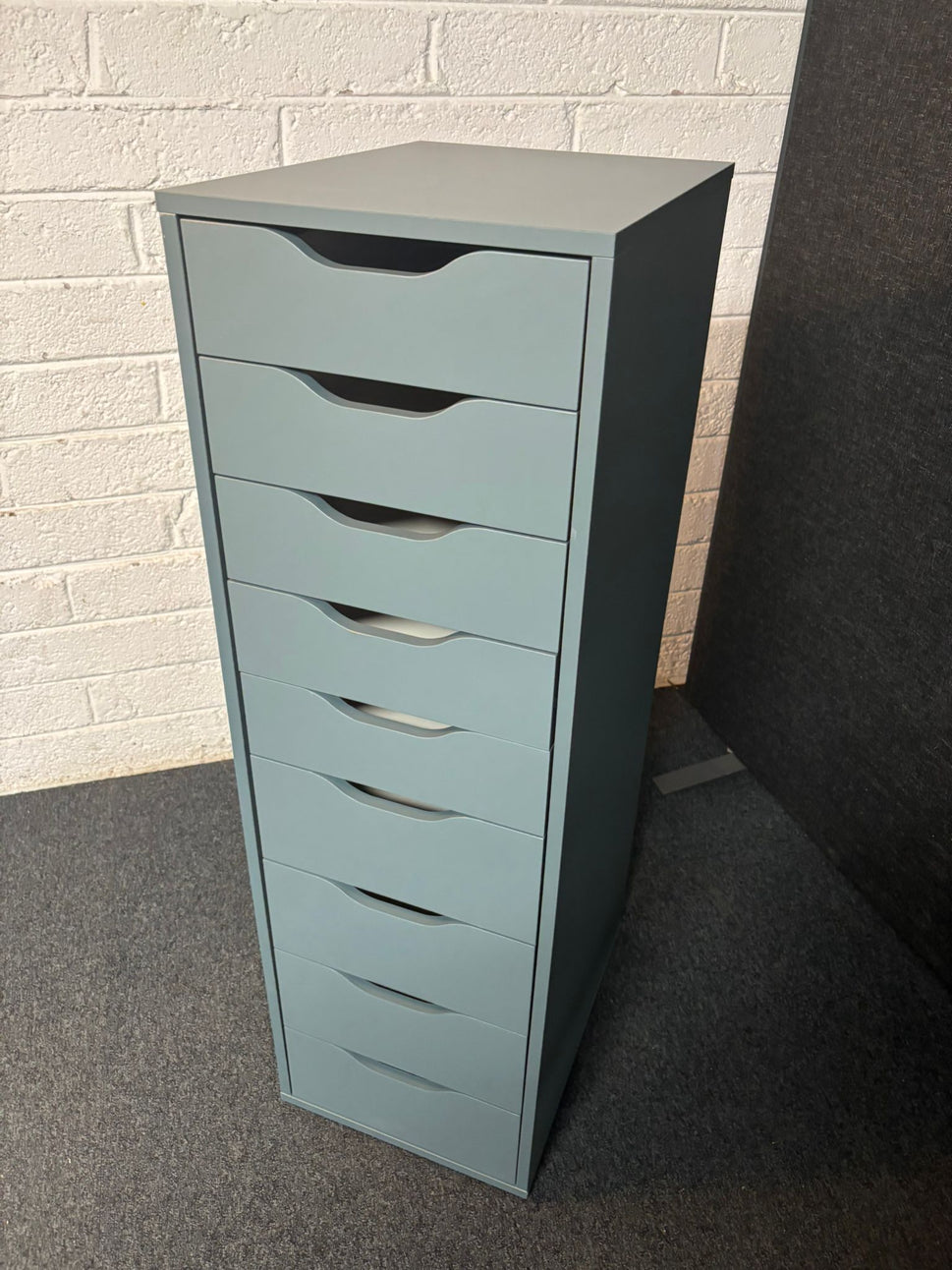 Tall slim green laminate 8 drawer slim chest 1160Hx480Dx360W 2225
