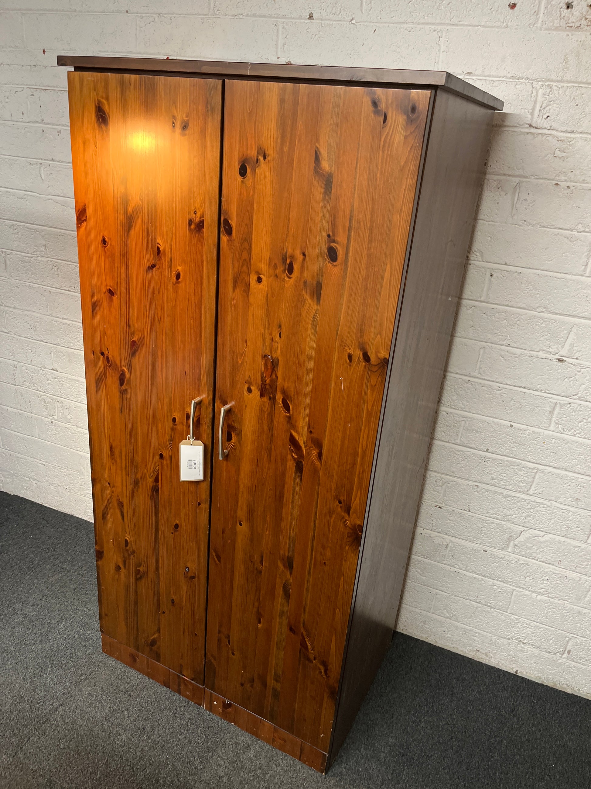Tall 2 door 1 drawer solid pine stained wardrobe (H 187 x W 90 x D 55 cm) 1325