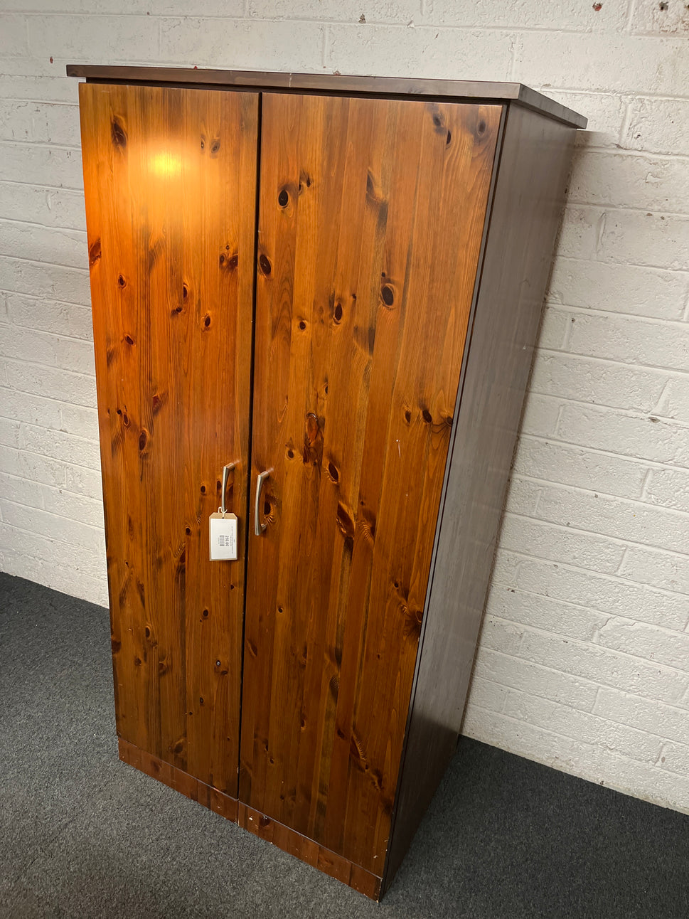 Tall 2 door 1 drawer solid pine stained wardrobe (H 187 x W 90 x D 55 cm) 1325