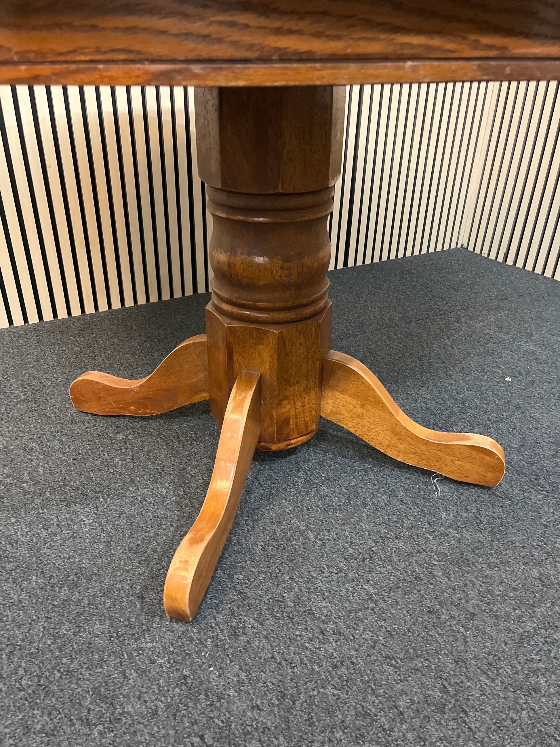 Dark wood stained circular kitchen table, central column base 2425