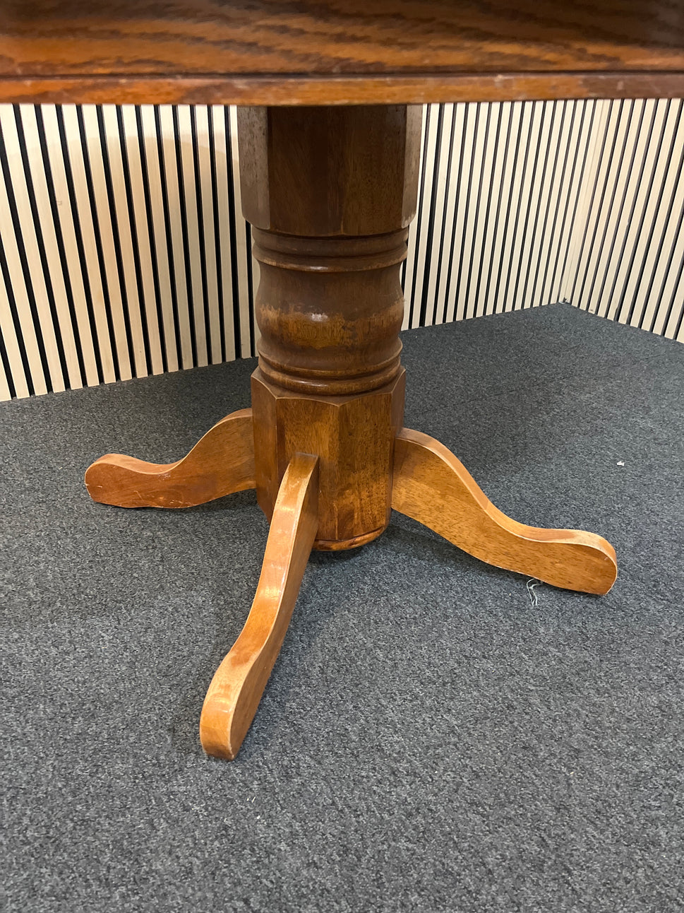 Dark wood stained circular kitchen table, central column base 2425