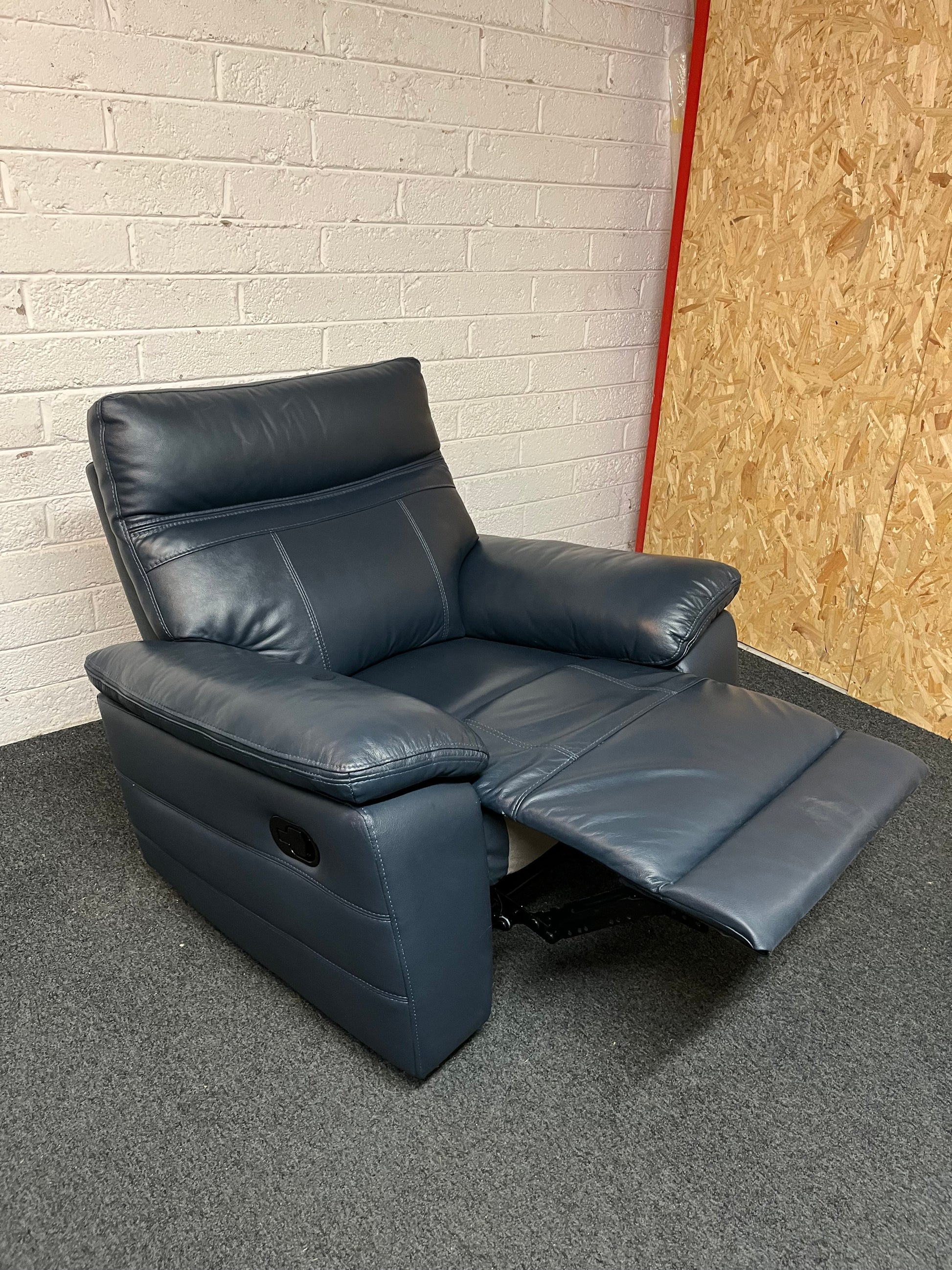 Real navy leather recliner armchair 1325