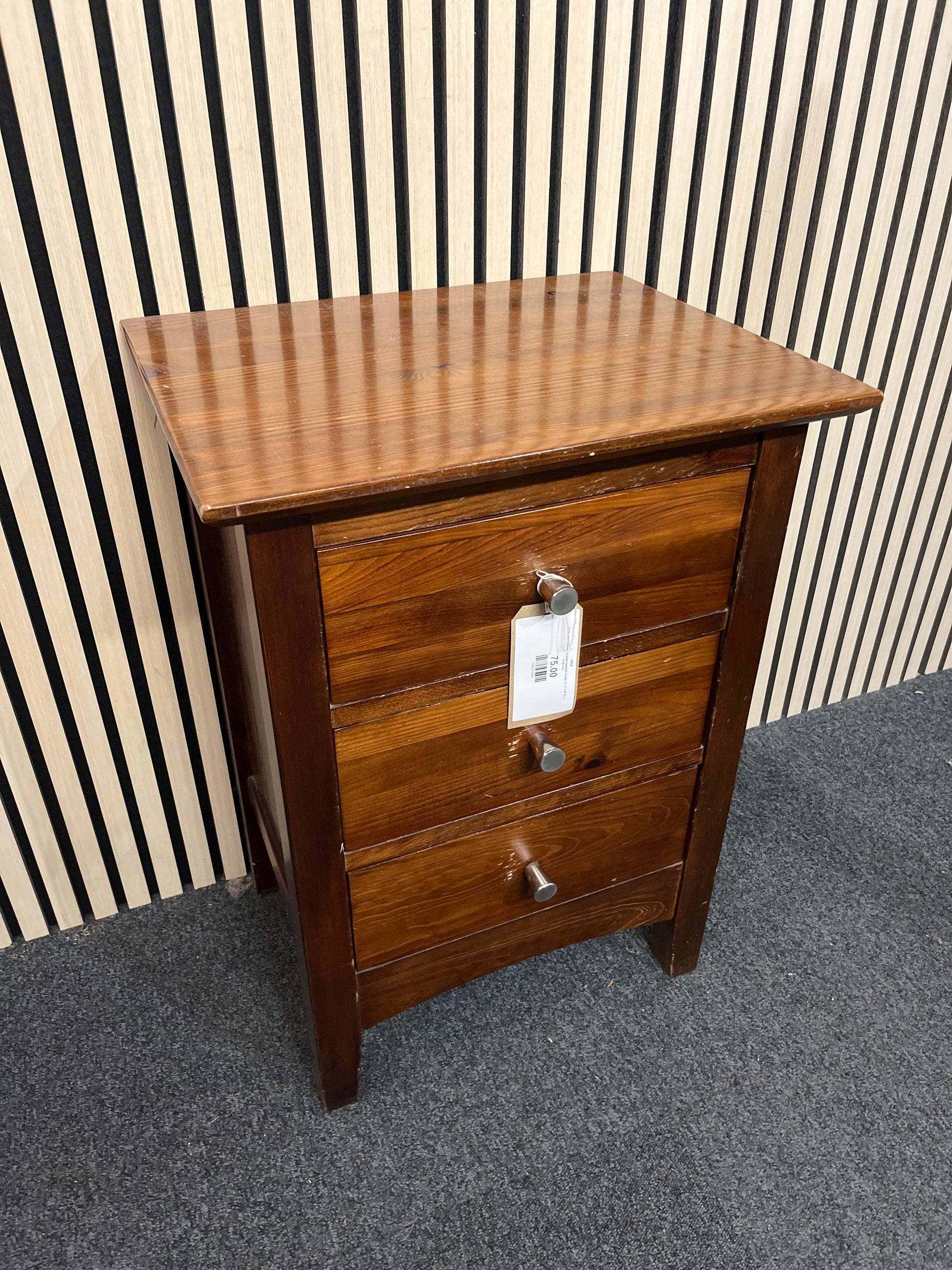 Solid pine stained 3 drawer bedside locker (H 70 x W 50 x D 40 cm)