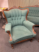 Switch 3+1+1 ornate mahogany framed wing back suite in dark green button back fabric 3126 3 image