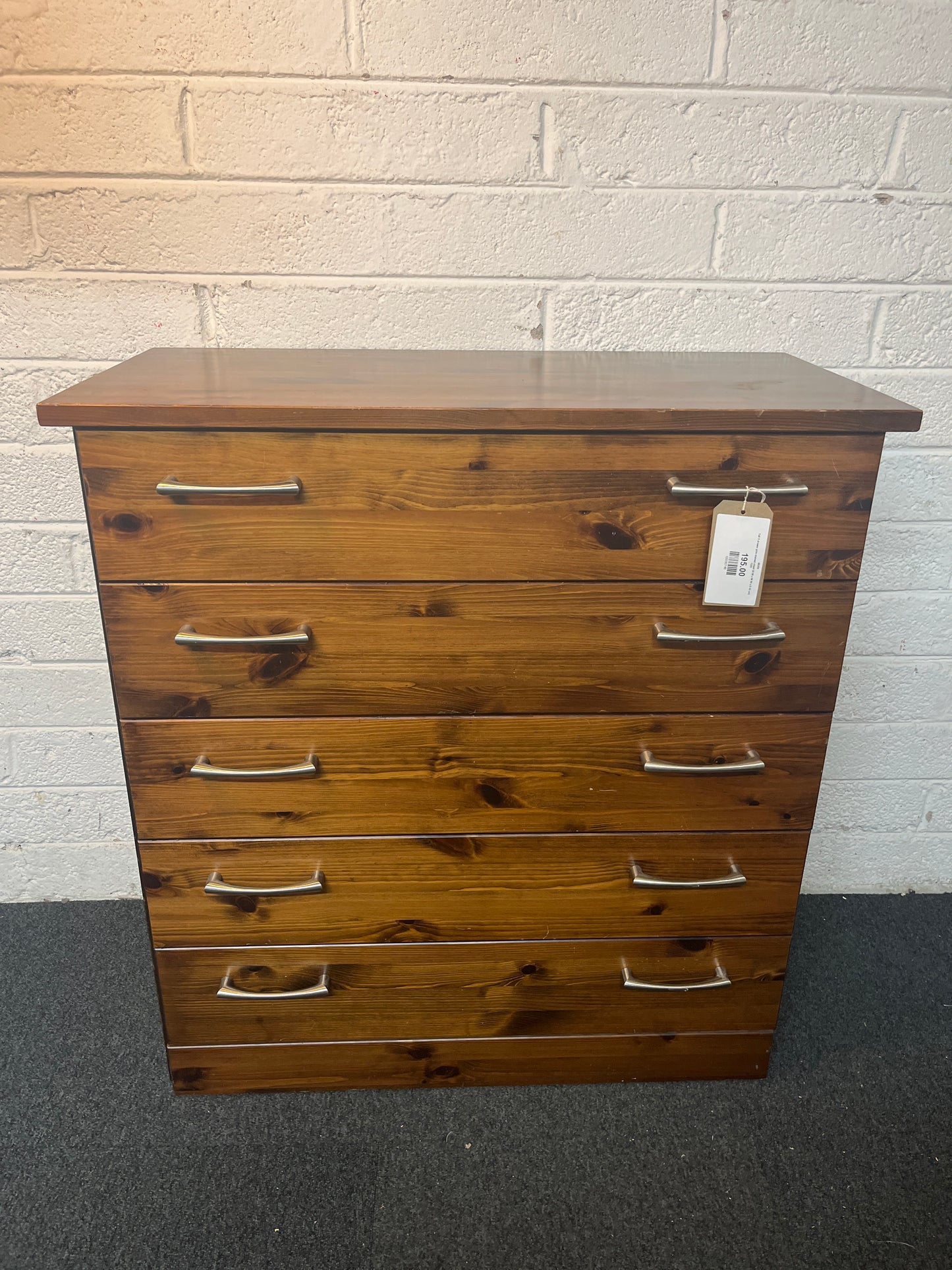 Tall 5 drawq assesses er pine stained chest (H 96 x W 90 x D 45 cm) 1325