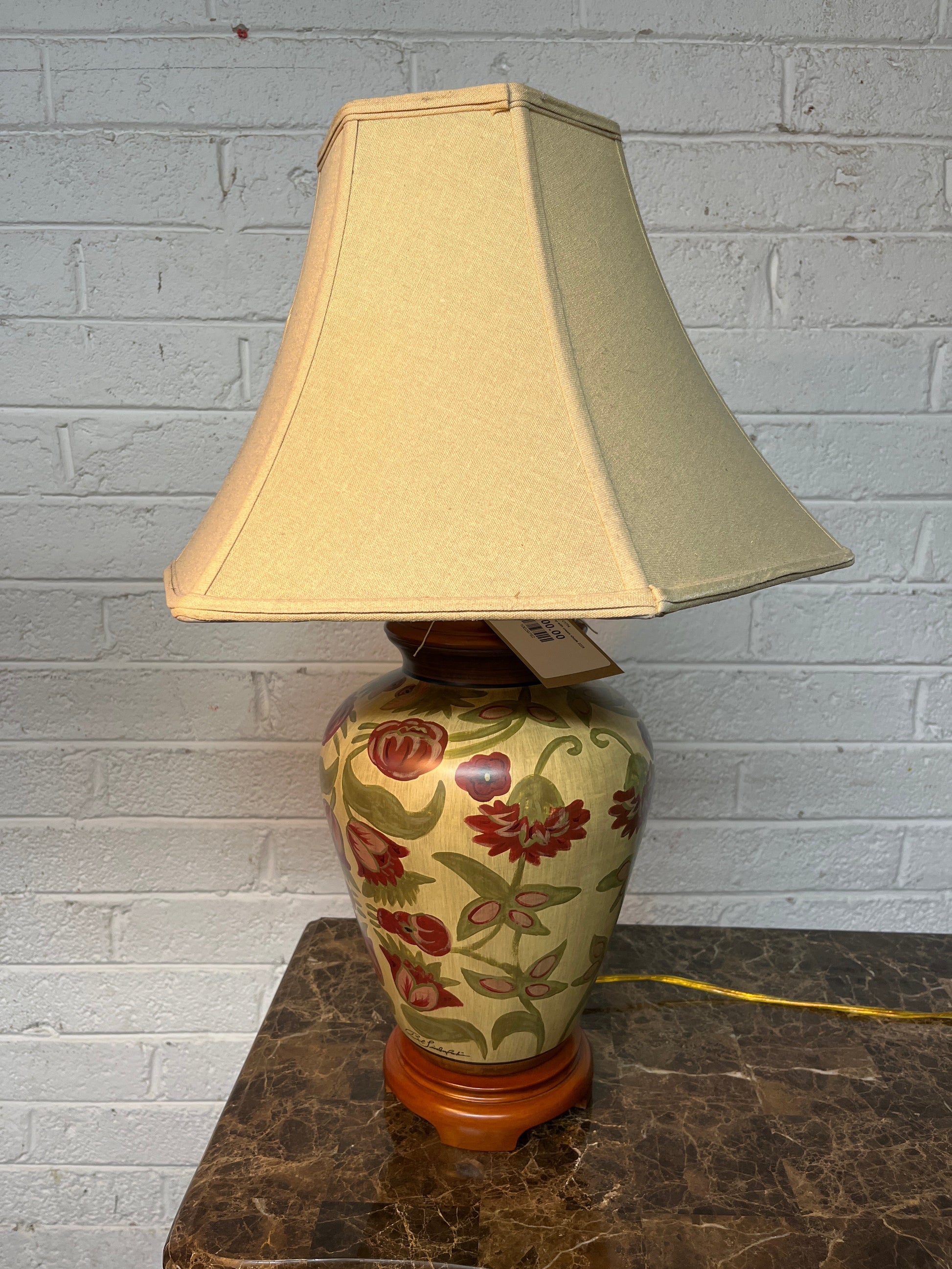 Ornate floral lamp with cream shade 2225