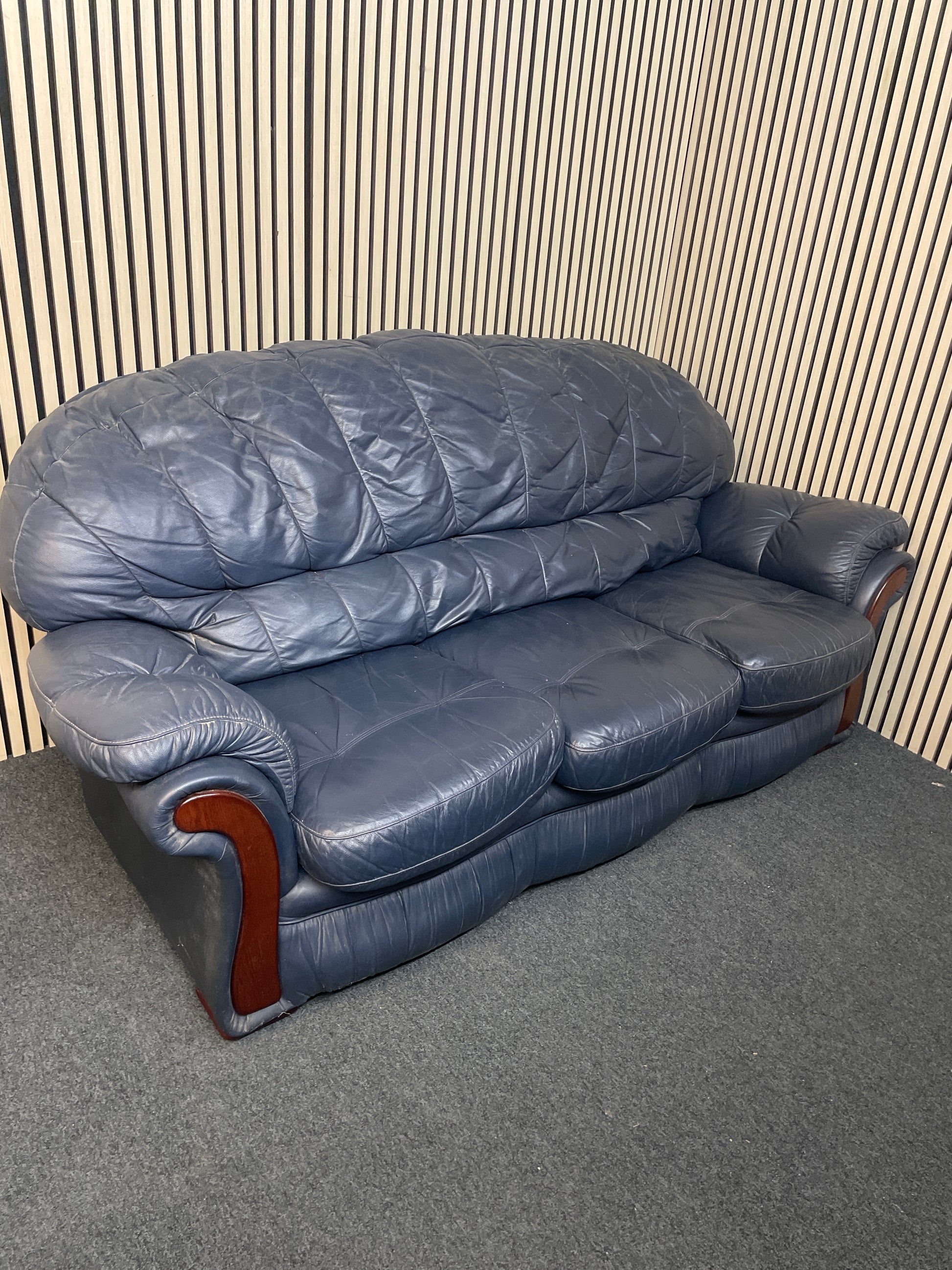 3+1+1 real soft navy Italian leather sofa suite 2425