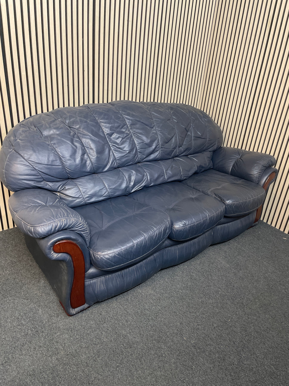 3+1+1 real soft navy Italian leather sofa suite 2425