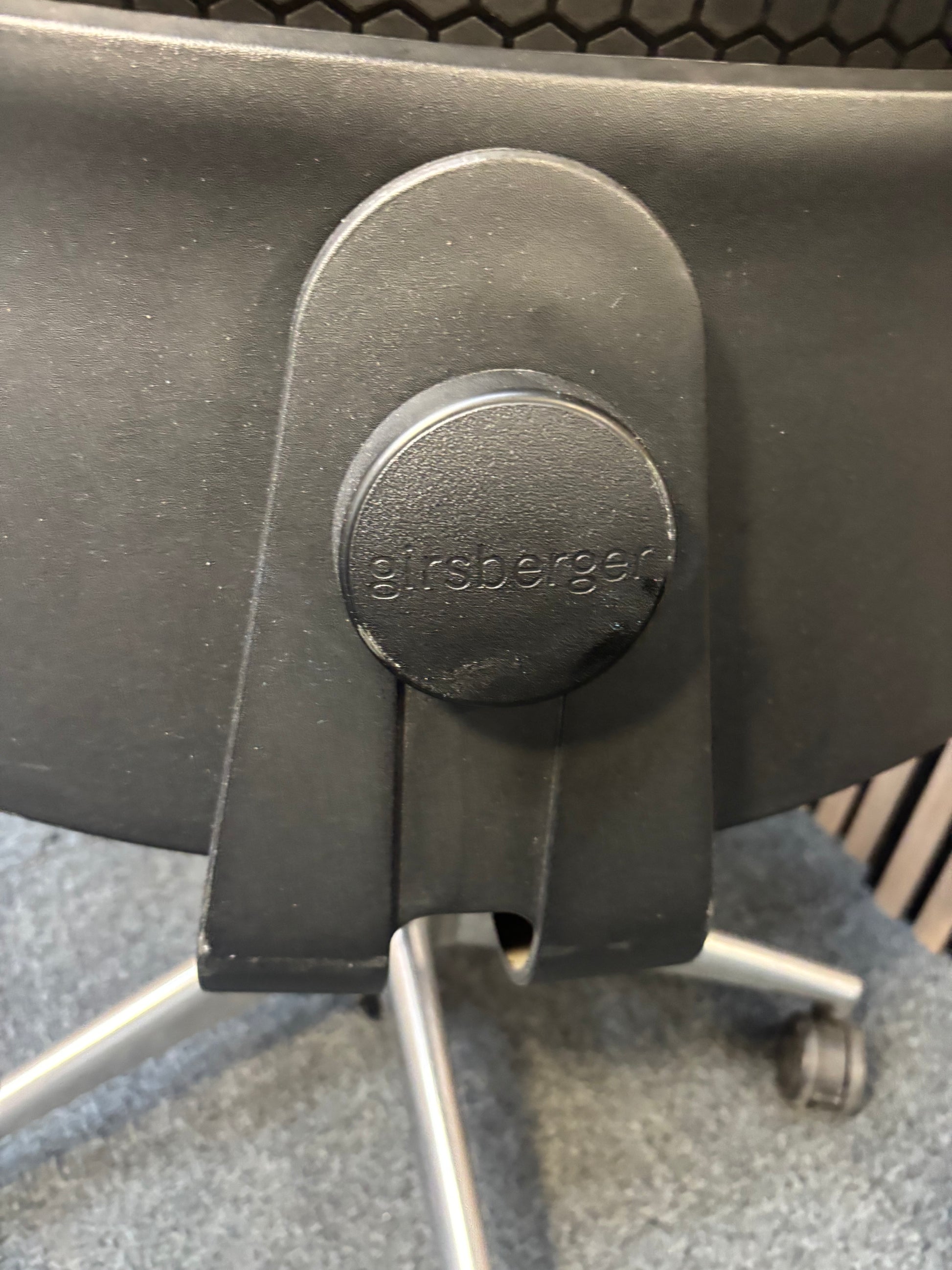 Girsberger high back brown leather multifunction swivel chair with adjustable arms and back rake with polished metal base on castors   J3910