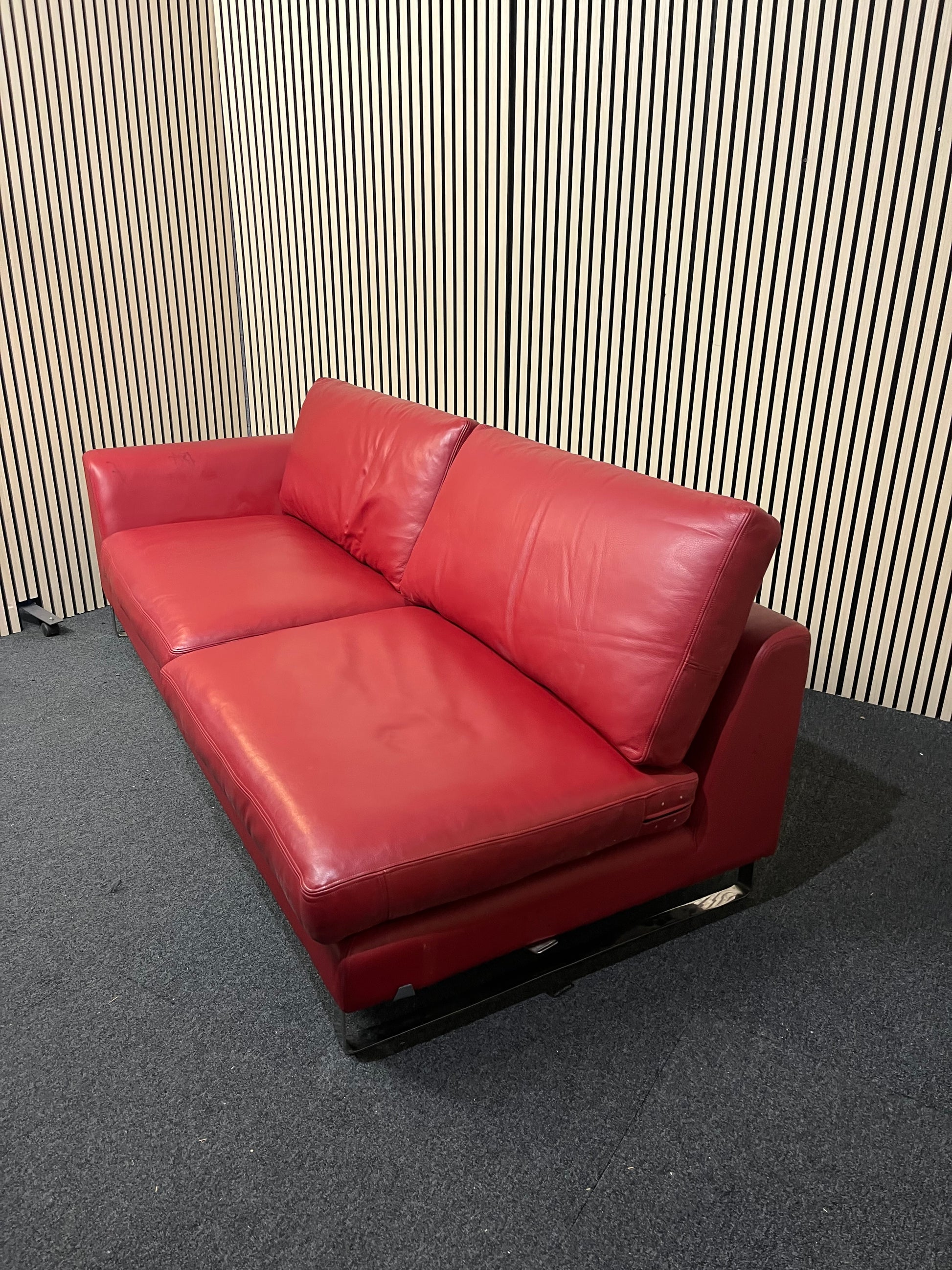 Wine leather single cornered 4 seater (Width 225 cm) (EX WINDMILL LANE STUDIO) 1425