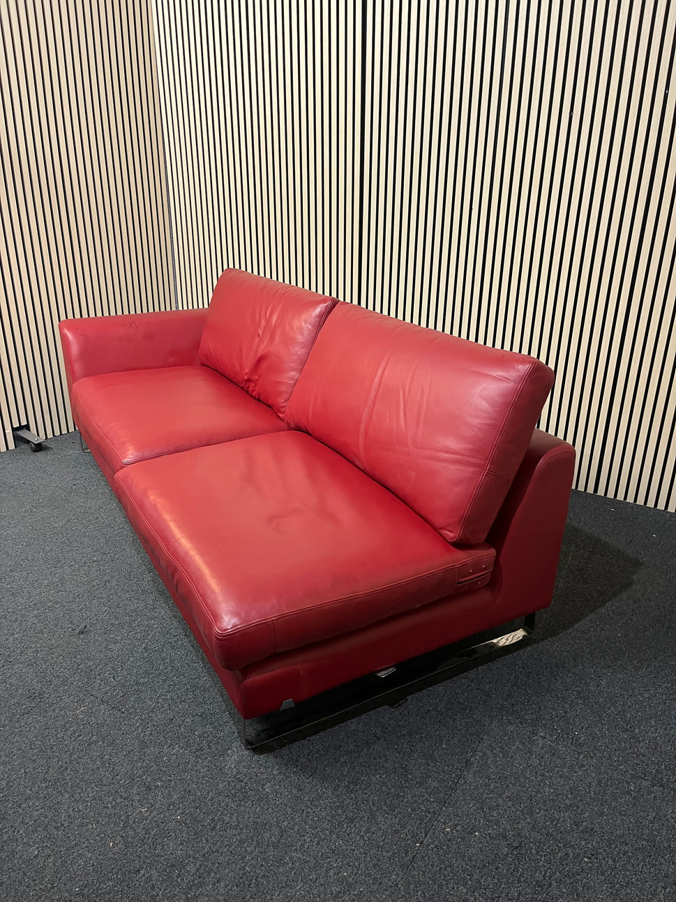 Wine leather single cornered 4 seater (Width 225 cm) (EX WINDMILL LANE STUDIO) 1425