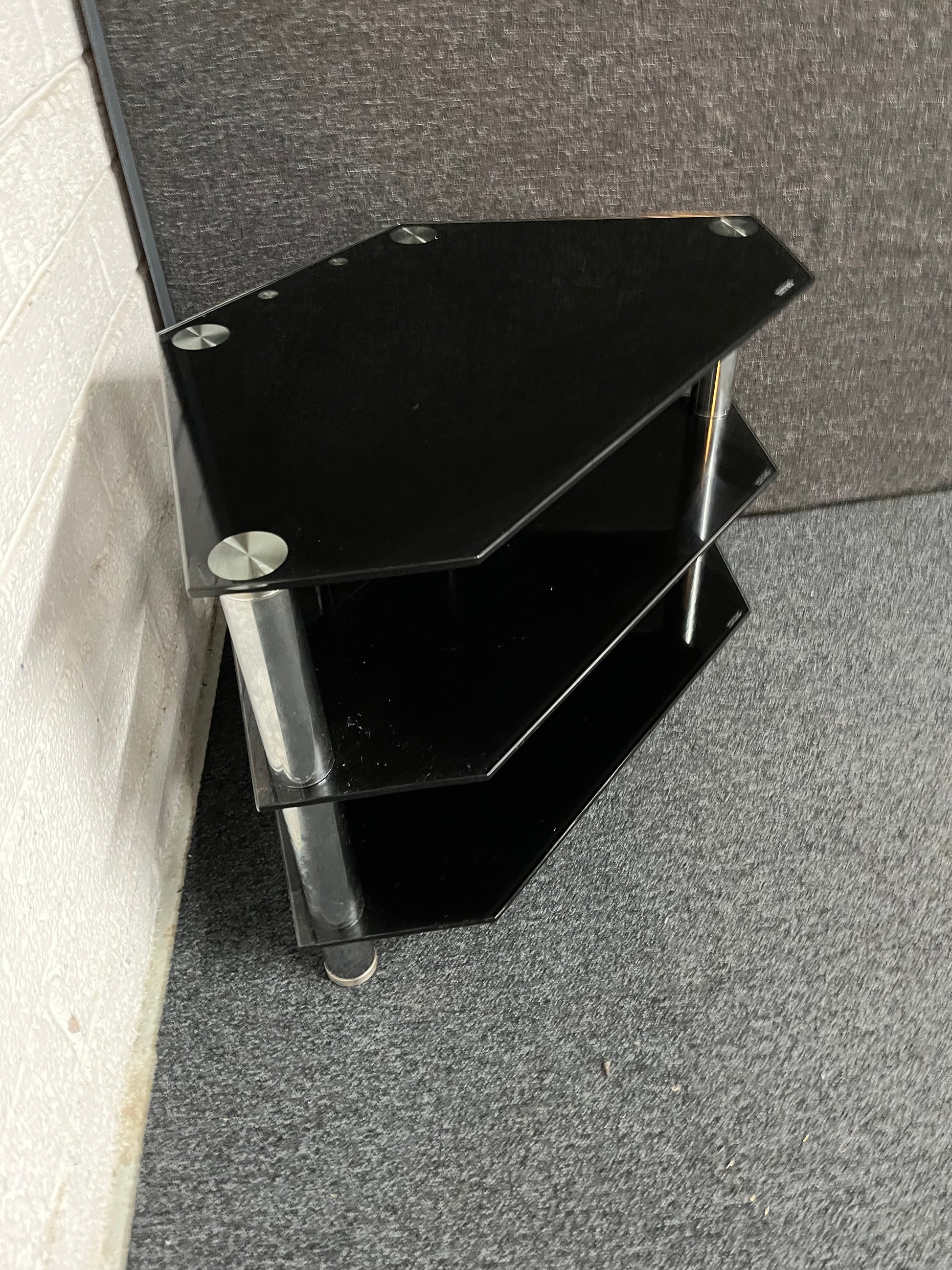 Tiered black glass corner TV unit 1225