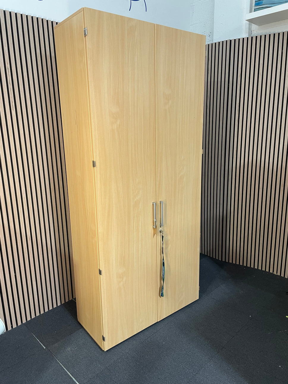 Tall beech 2 door bookcase with shelves- 225cm H x 99 cm W x 45 cm D  3425