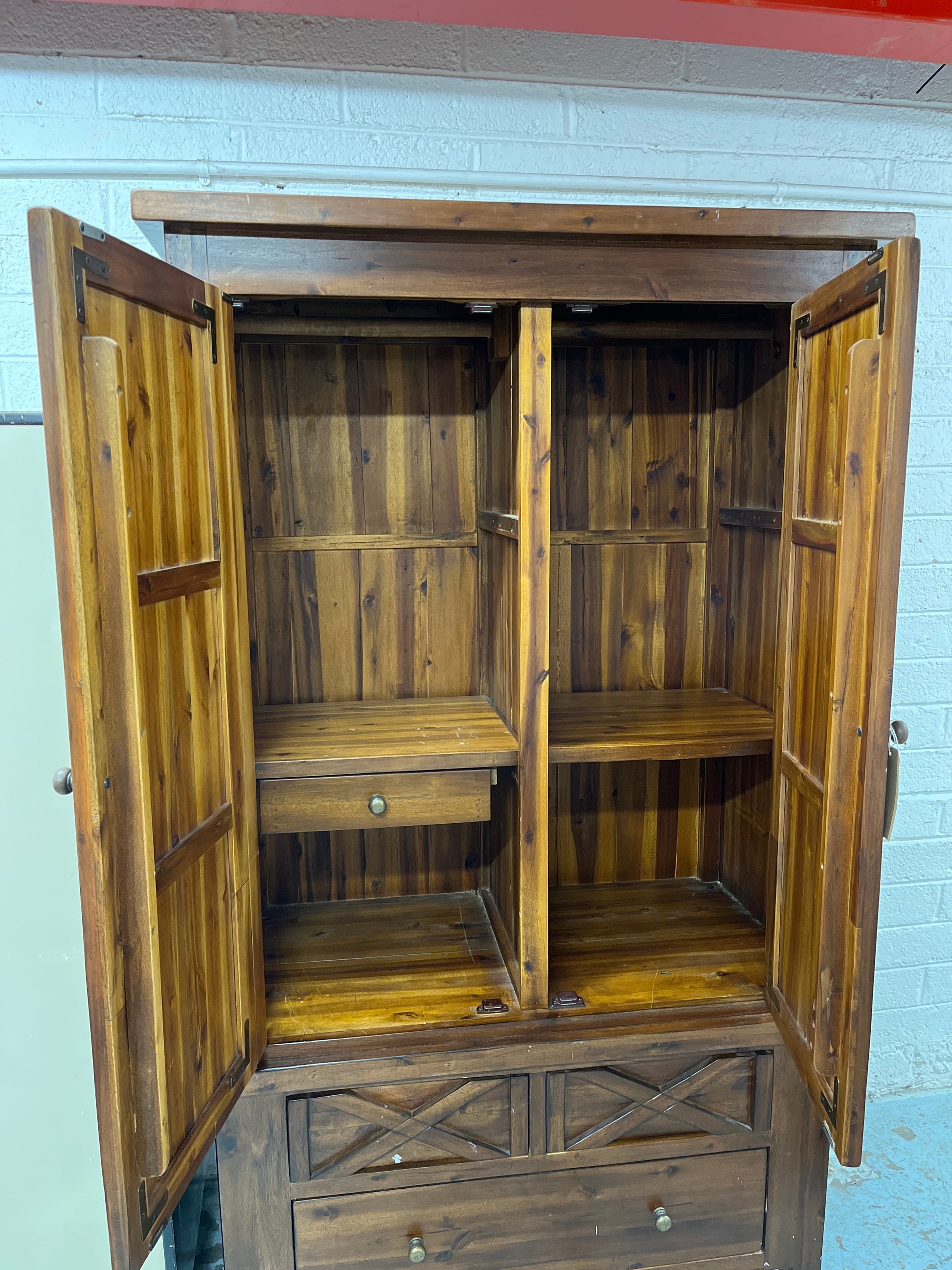 Tall Batavia solid pine stained 2 door 2 drawer wardrobe 2125