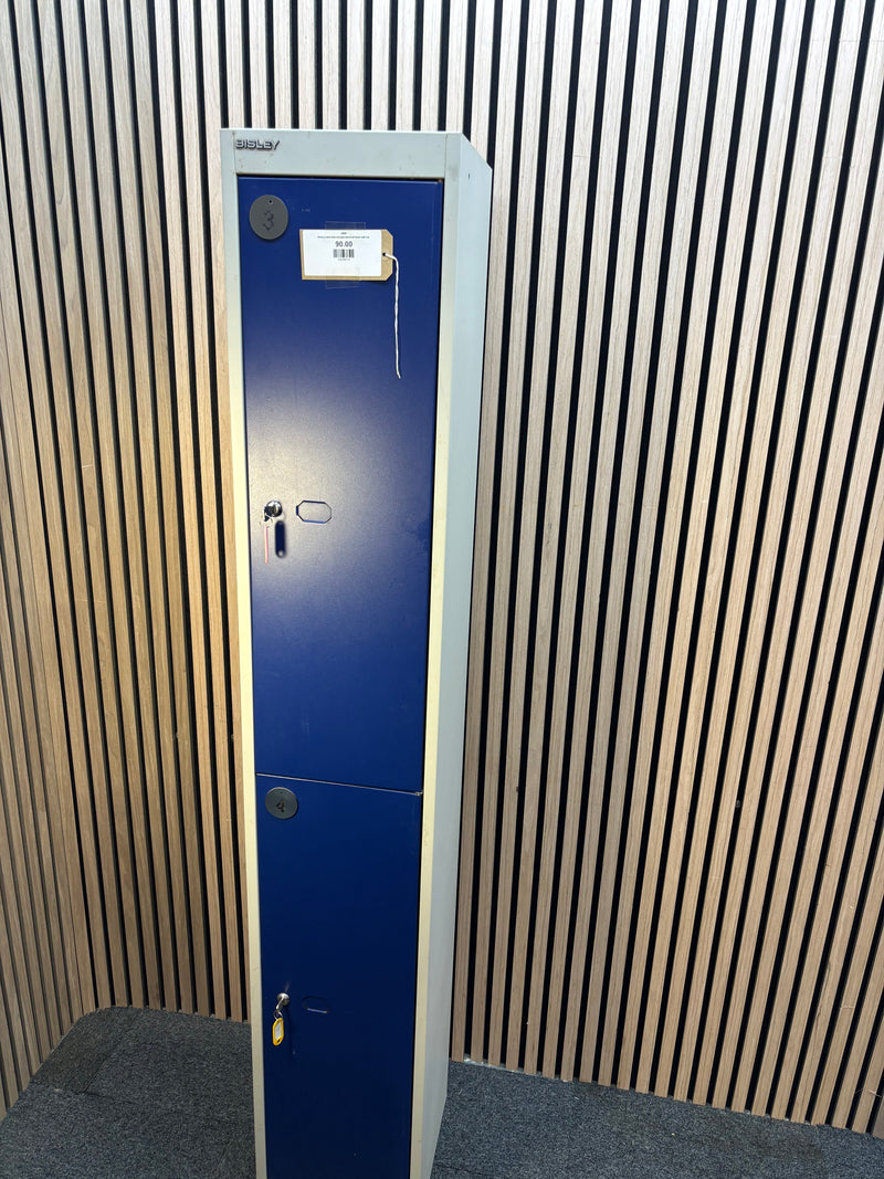 Bisley 2 door blue and grey personal locker with key