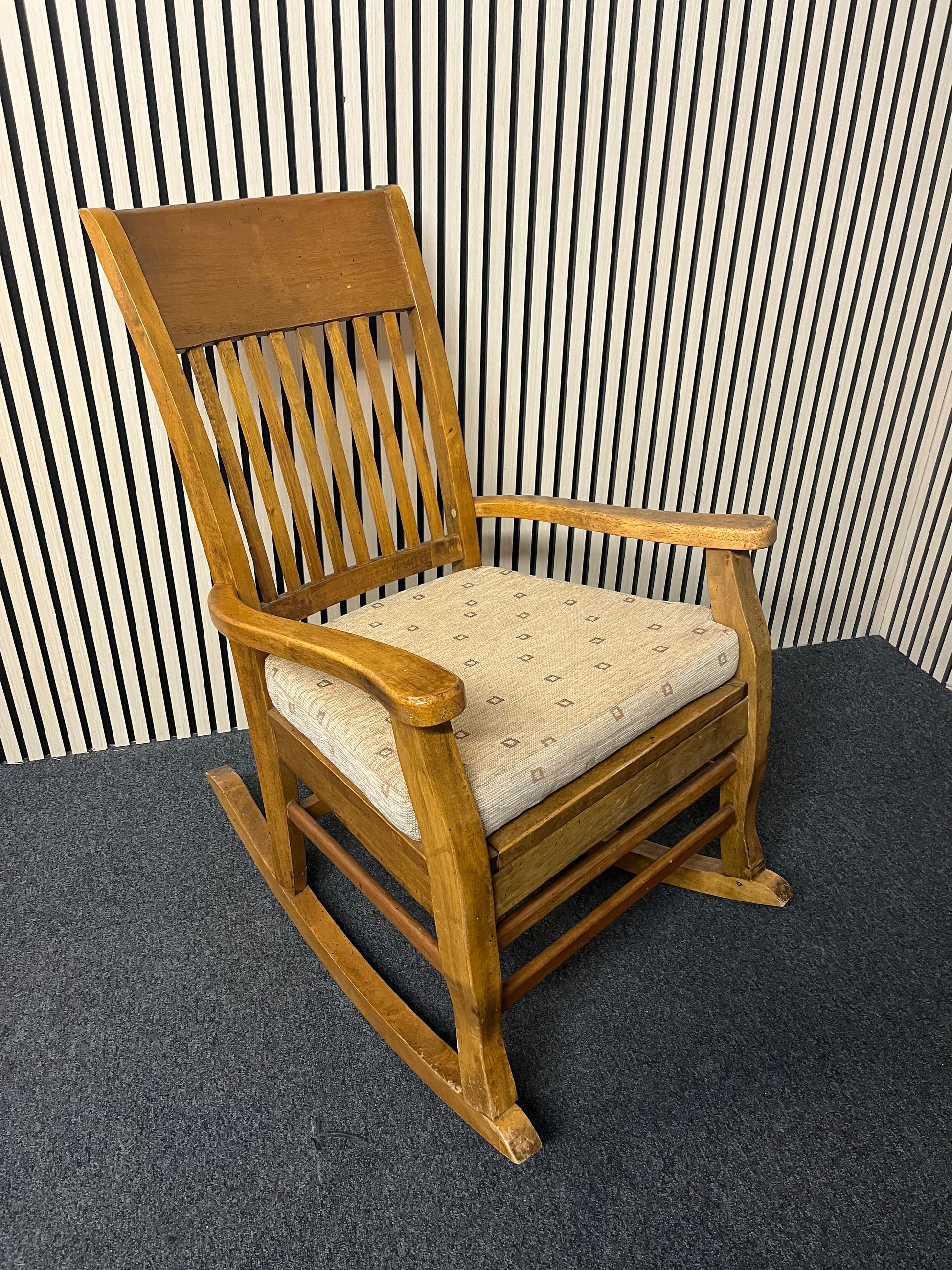 High back solid wood slatted back rocking chair 2325