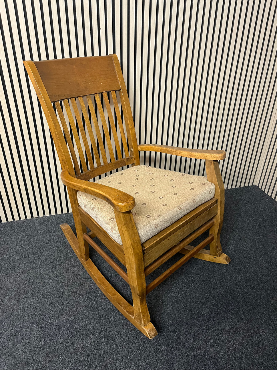 High back solid wood slatted back rocking chair 2325