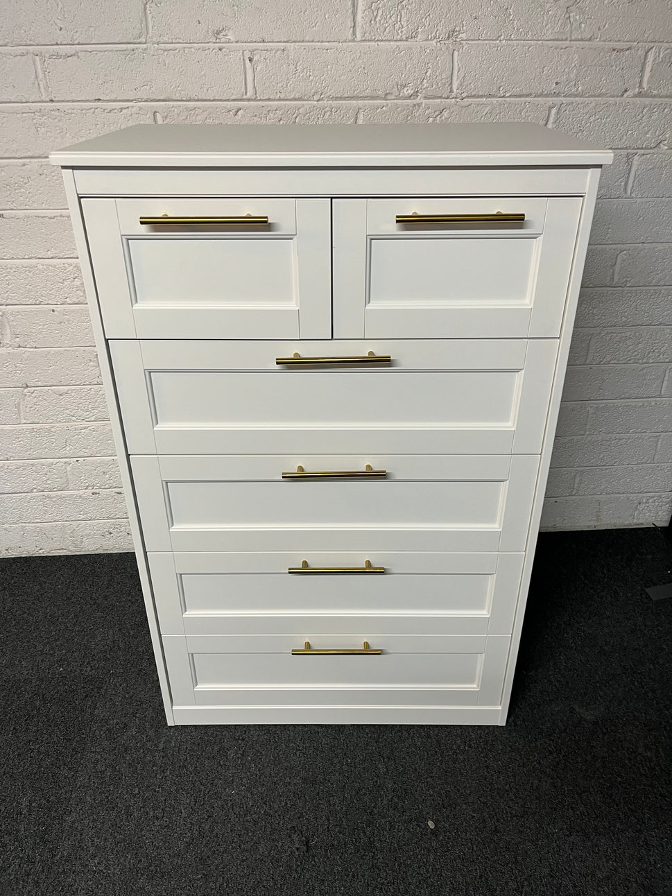 Tall 3+2 chest of drawers with gold effect handles 1600Hx810Wx500D 2225