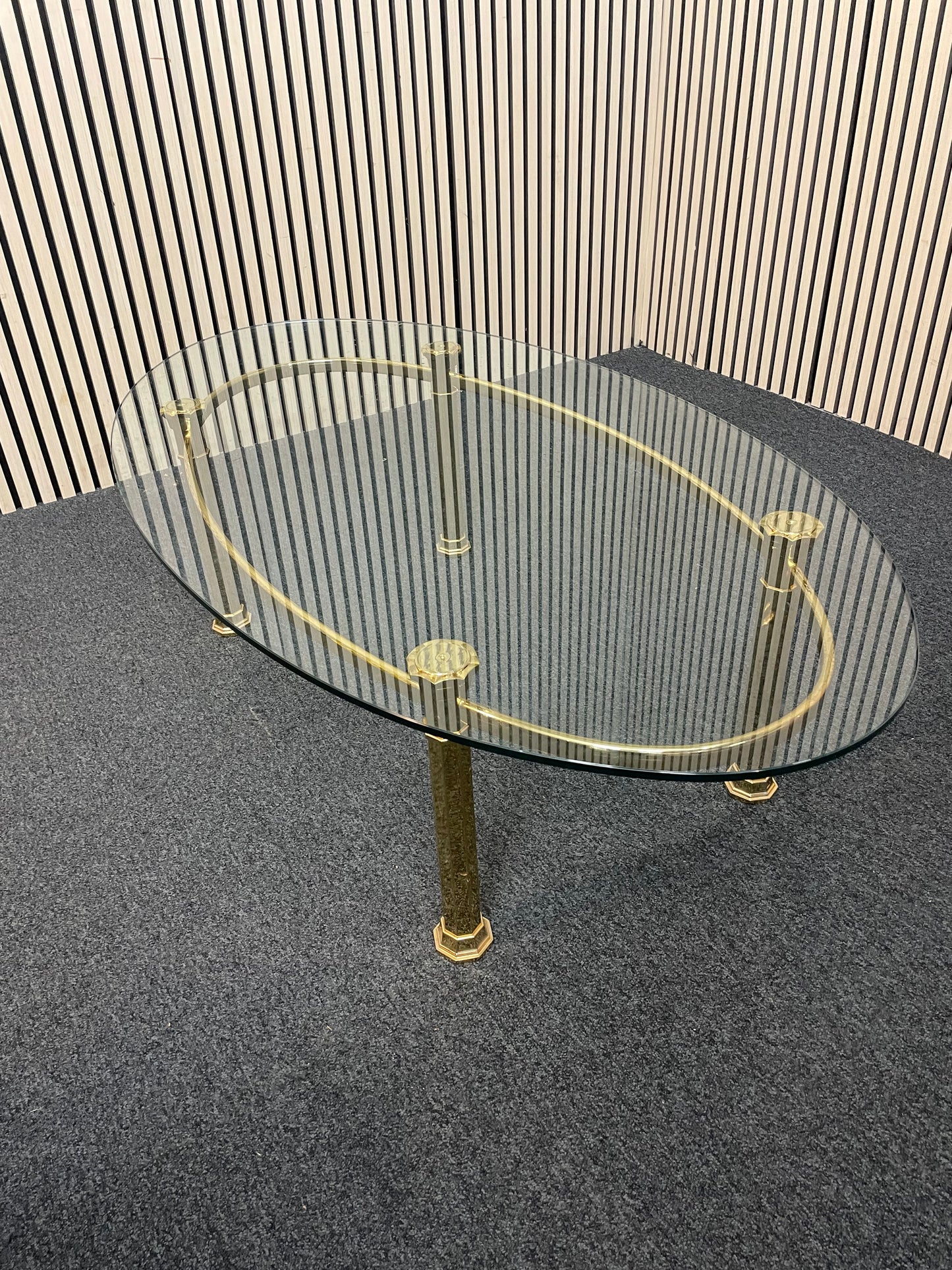 Gold effect metal framed low oval glass coffee table 2425
