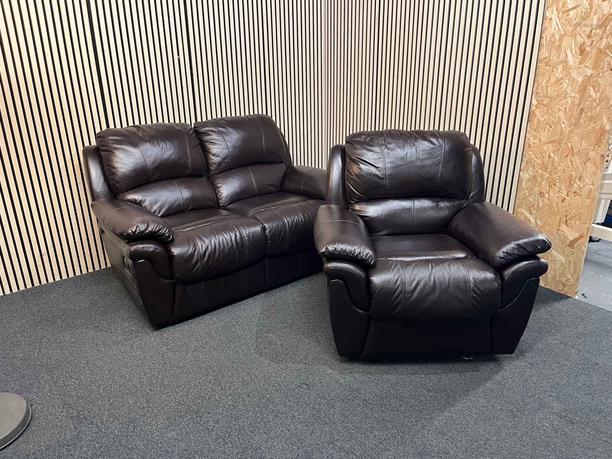 2+1 Brown leather recliner suite 43765