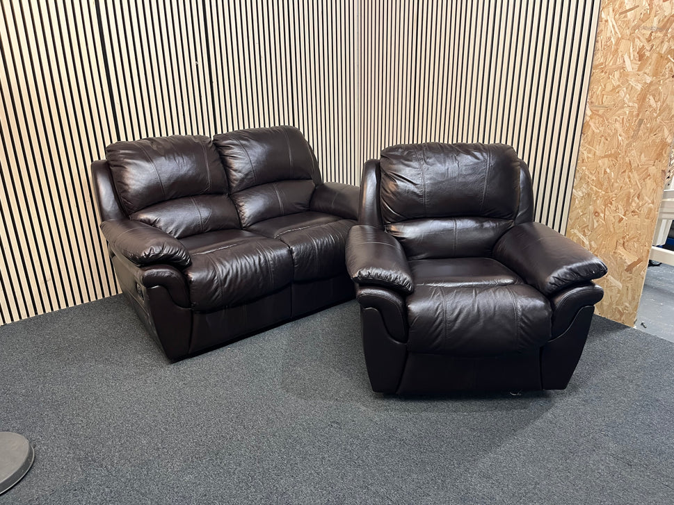 2+1 Brown leather recliner suite 43765