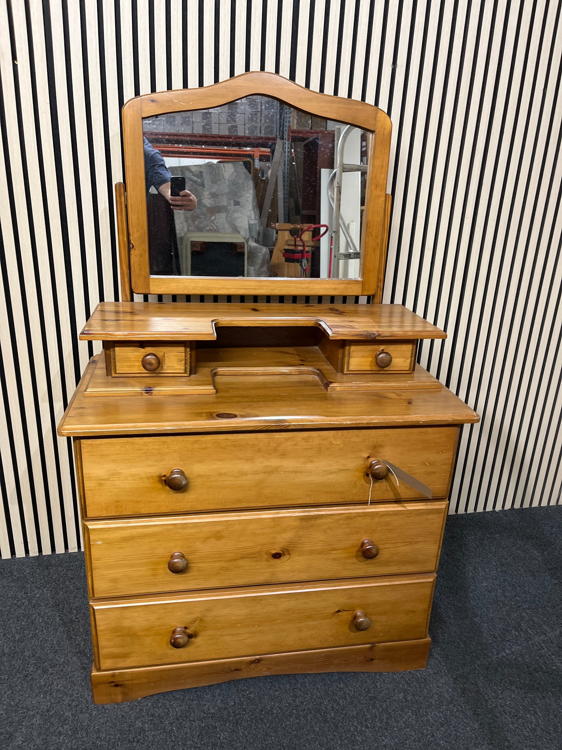 Solid natural pine 3 drawer chest of drawers with mirror (H 144 x W 87 x D 46 cm) 3325