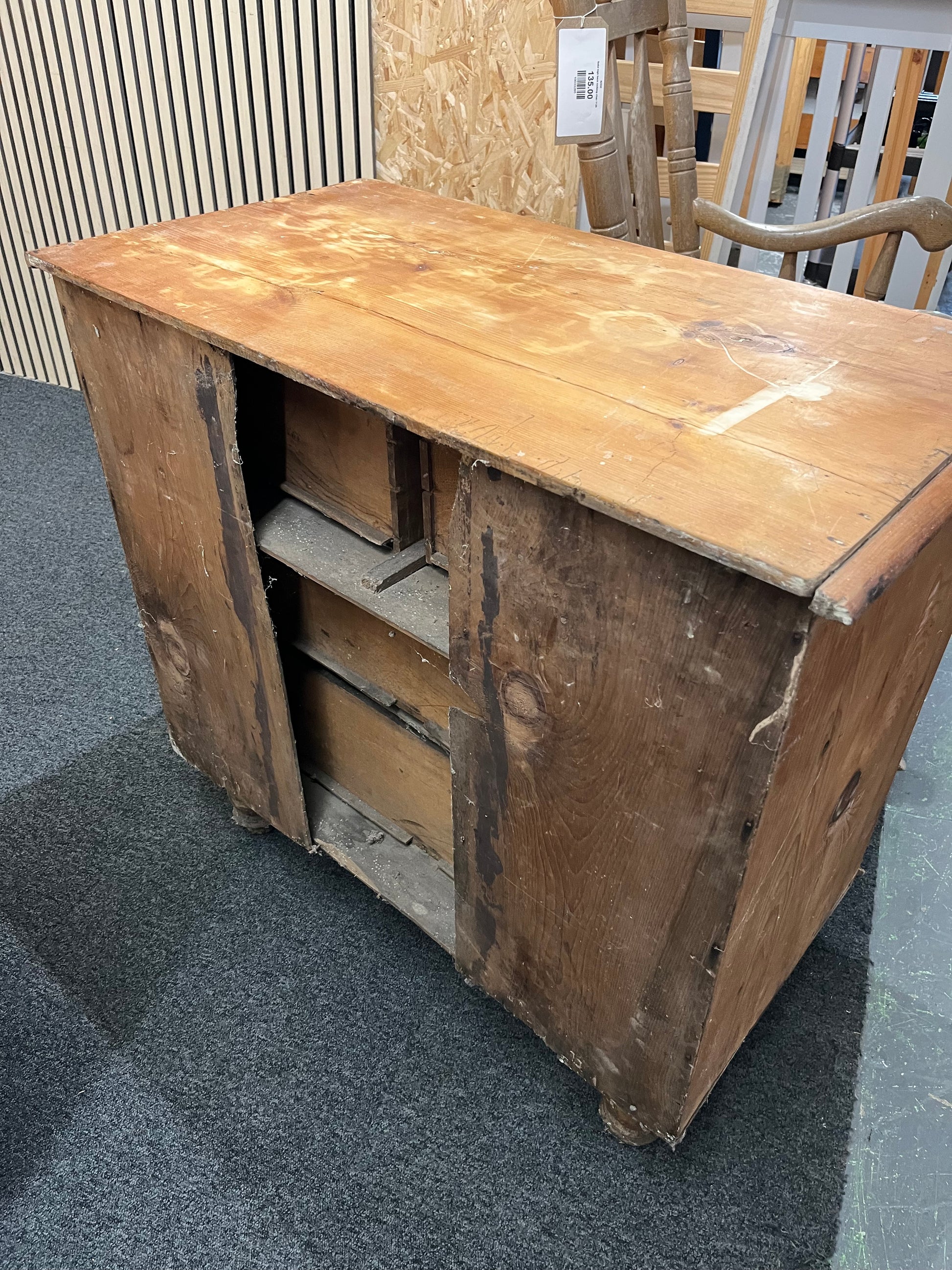 Antique pitch pine two plus two, chest of drawers (H 83 x W 85 x D 47 cm) 1126