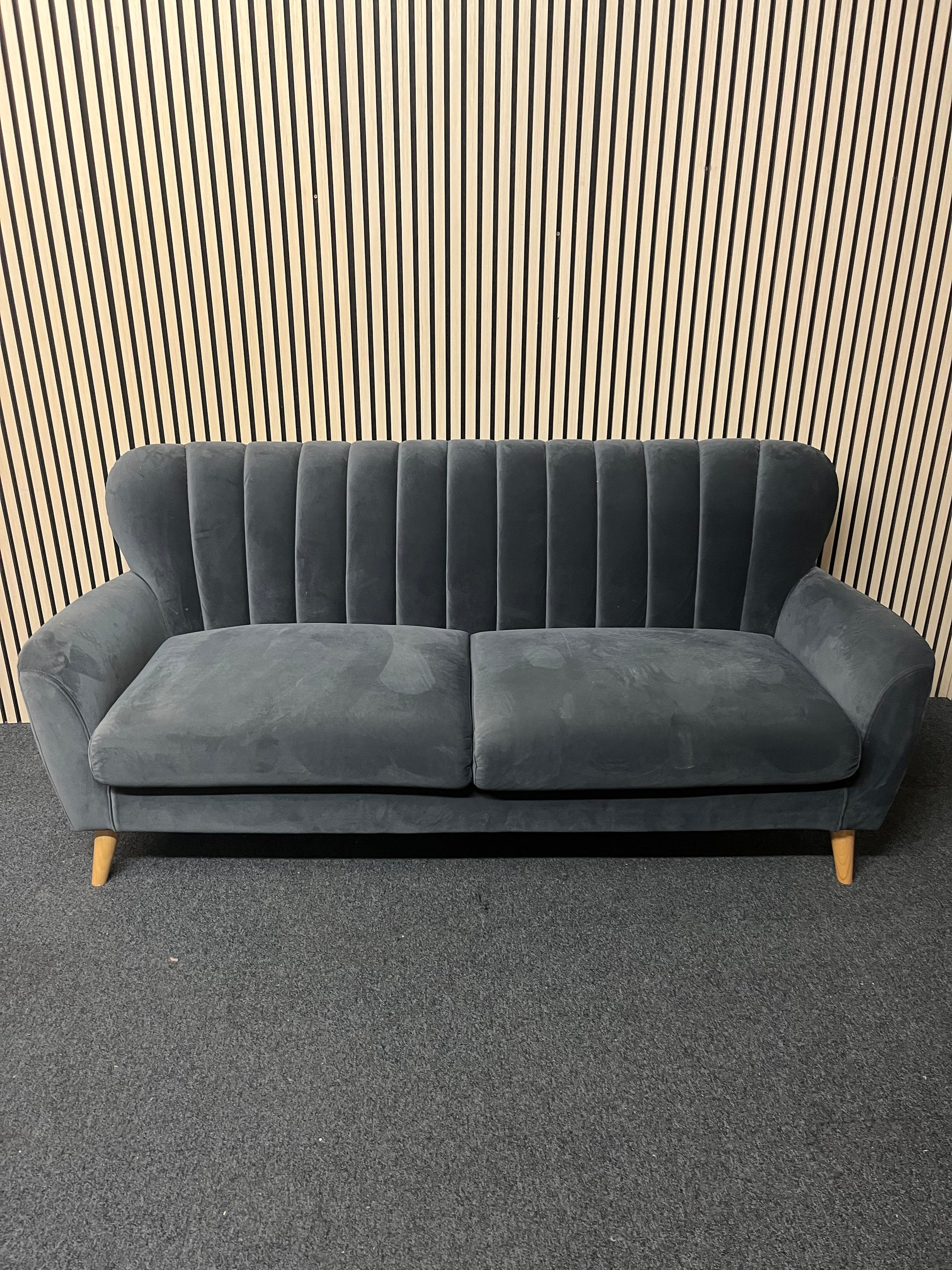 Dark blue velour 3 seater fabric sofa suite 2325