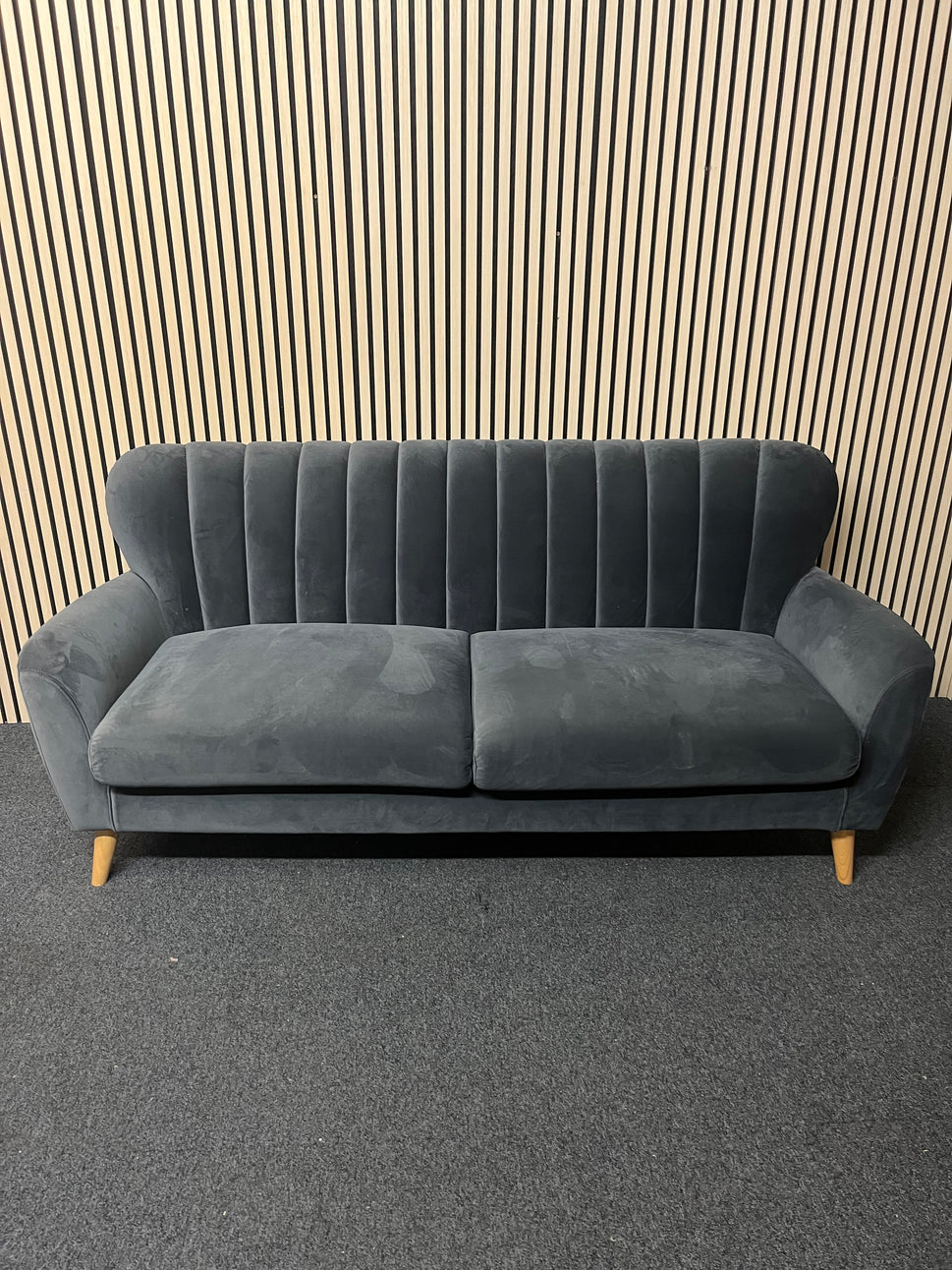 Dark blue velour 3 seater fabric sofa suite 2325