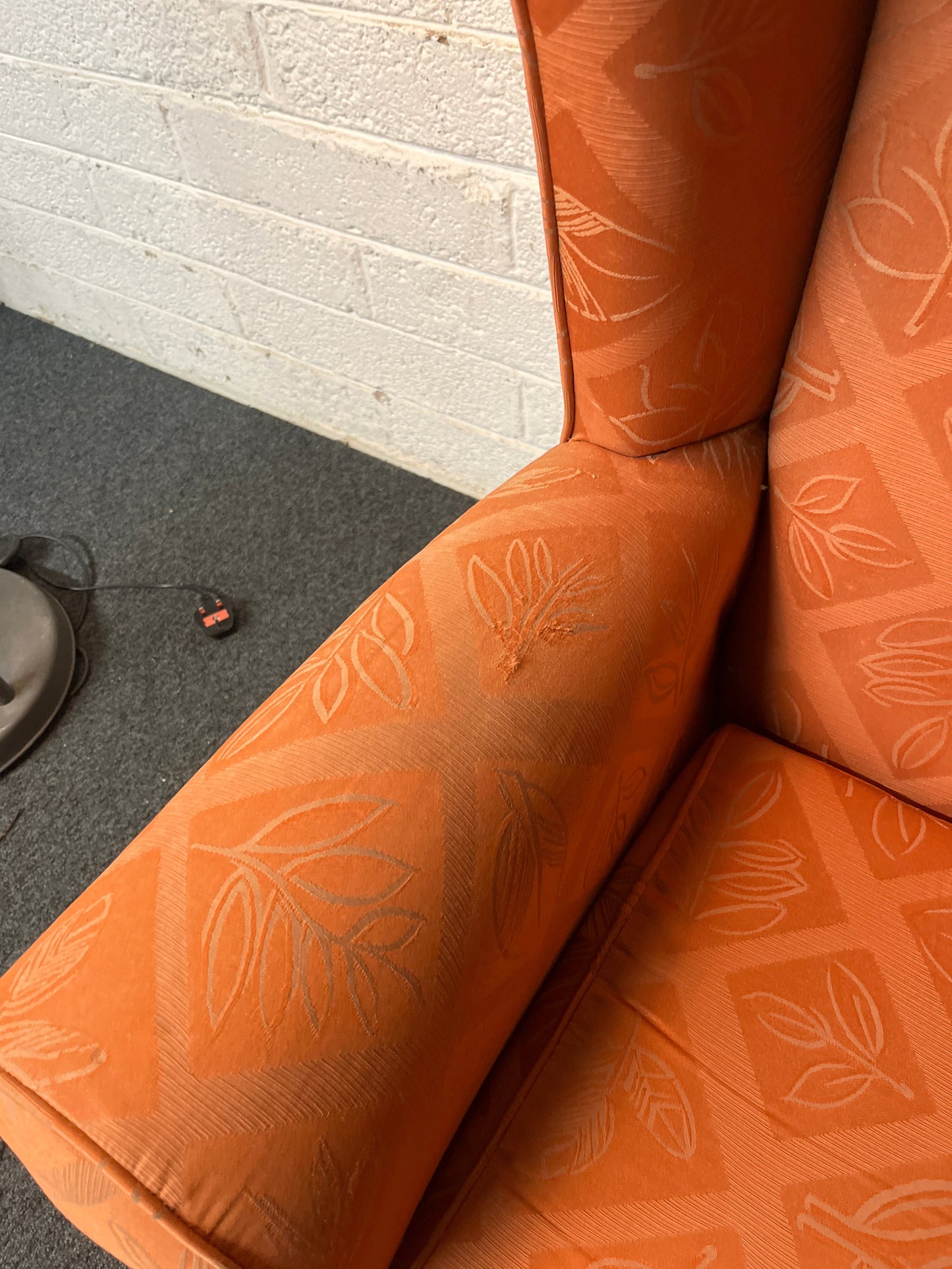 Orange queen anne armchair with mahogany frame  3225