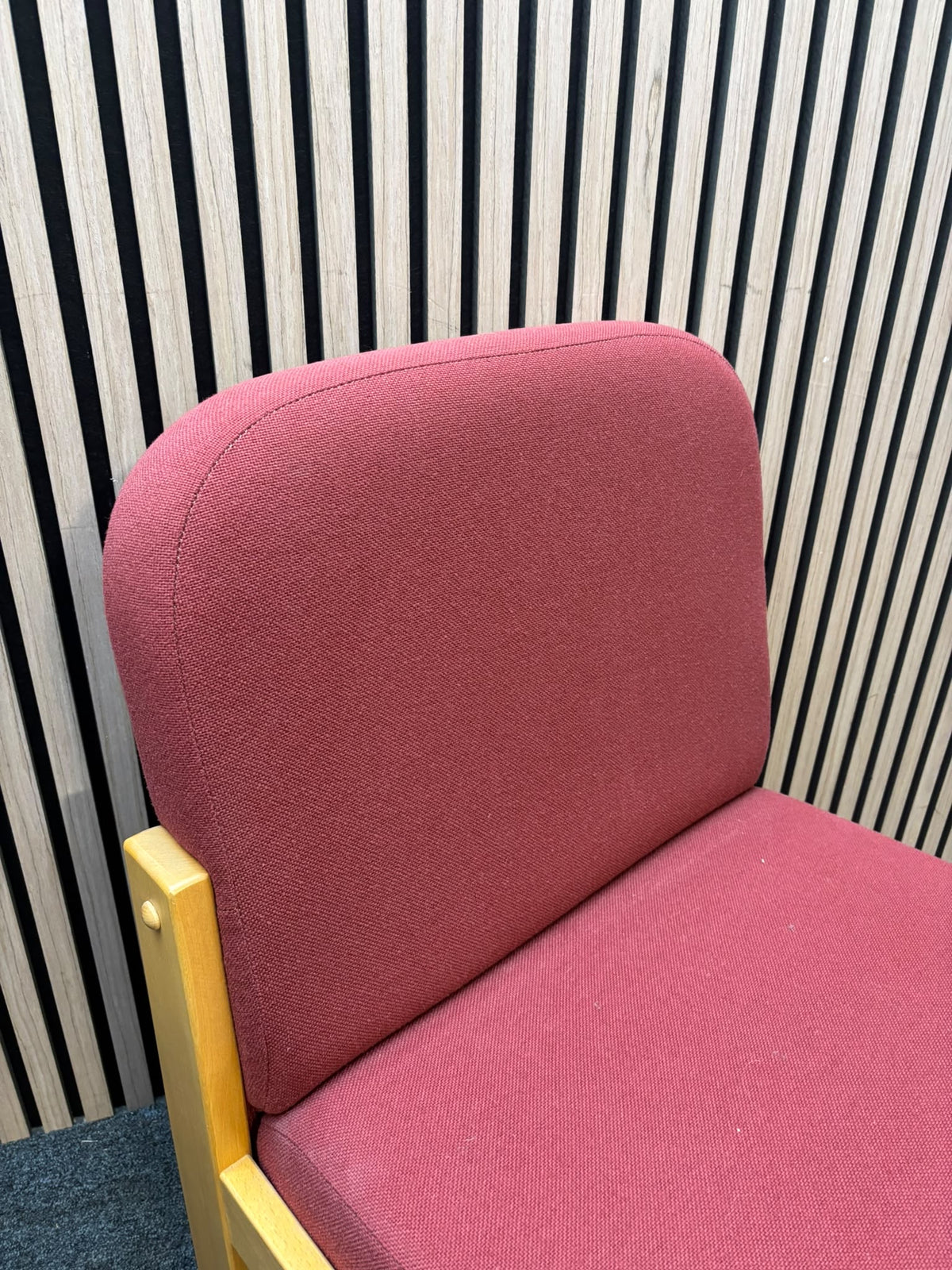 Red fabric, beech framed reception chair  J3949