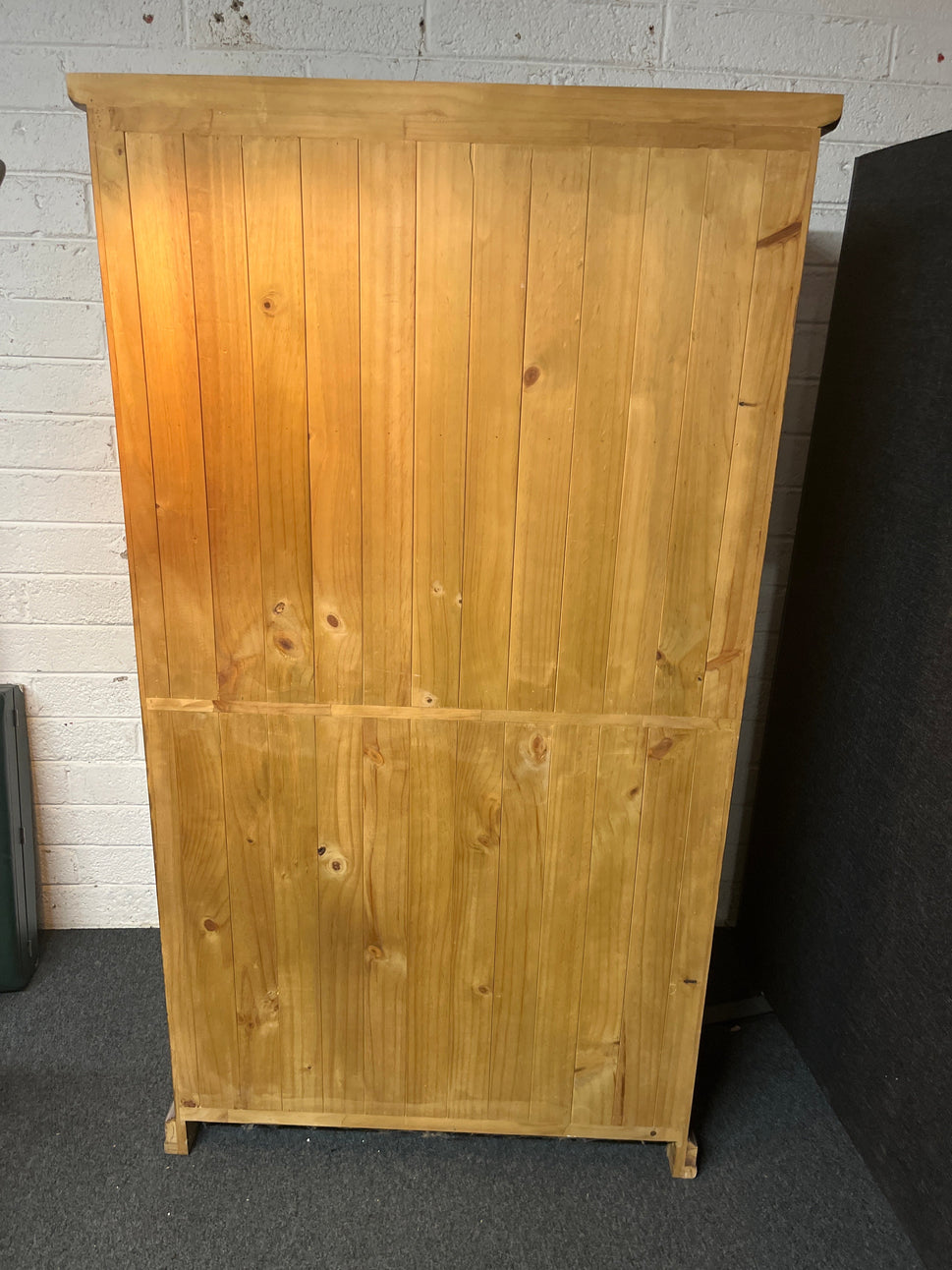 Tall solid dark wood stained top open 2 base door display unit (H 180 x W 100 x D 38 cm) 2225