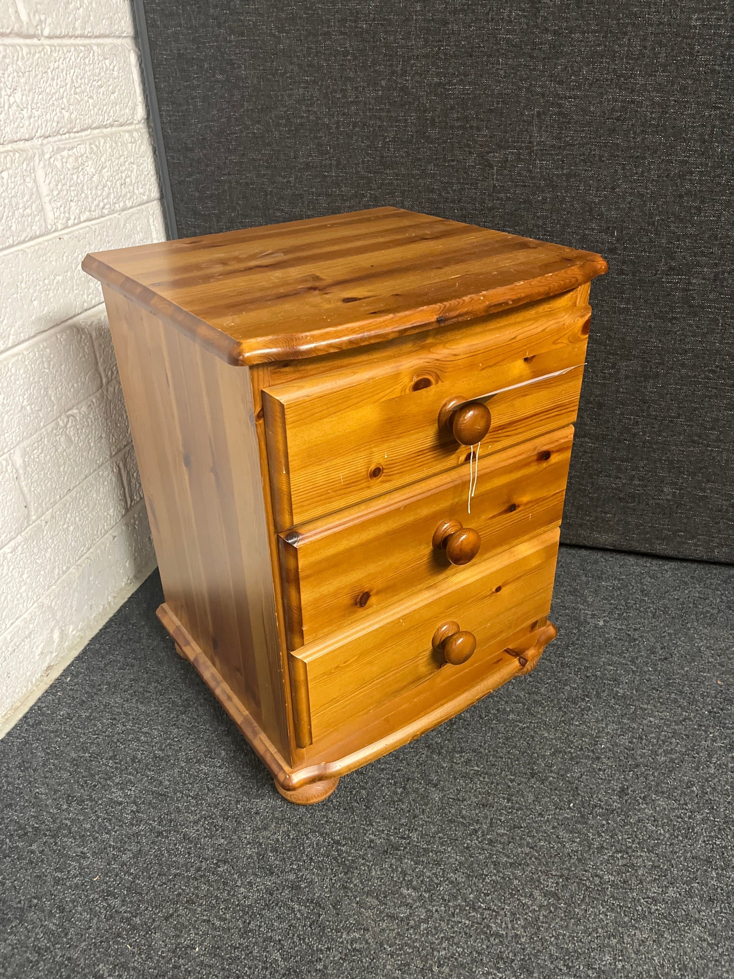 Natural pine 3 drawer bedside locker  1225