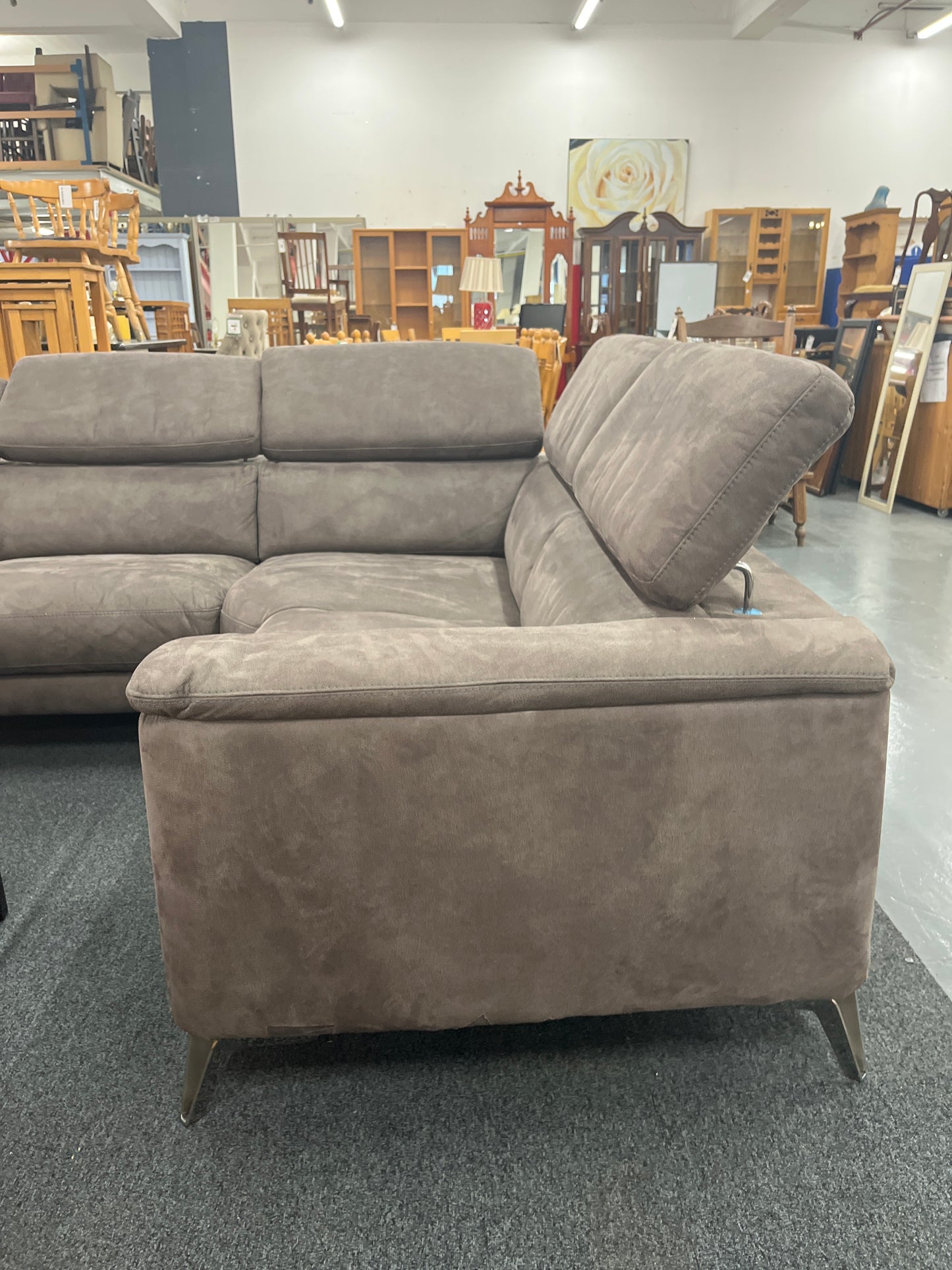 Large electric sectional recliner corner suite brown suede effect fabric suite 2225