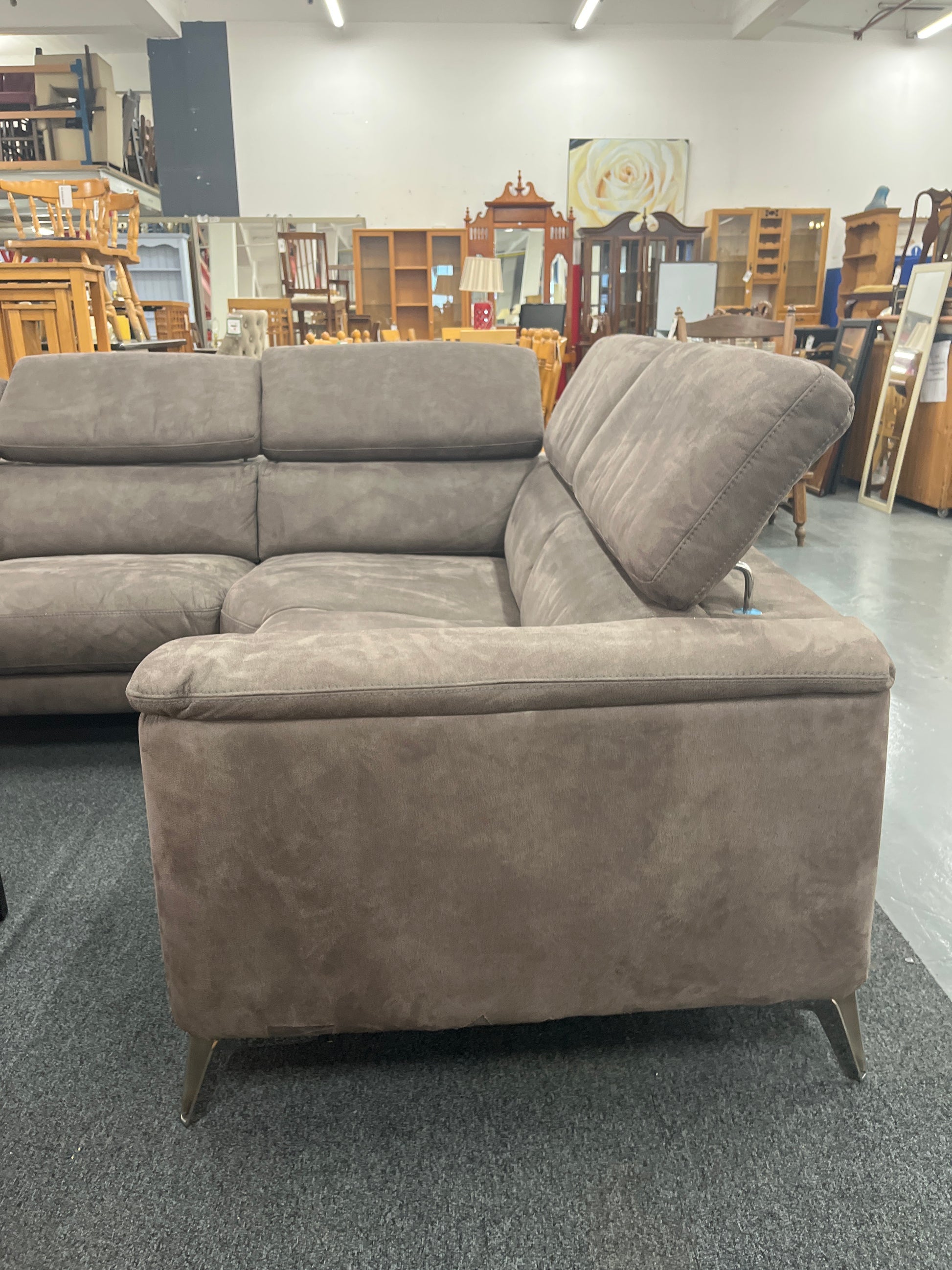 Large electric sectional recliner corner suite brown suede effect fabric suite 2225